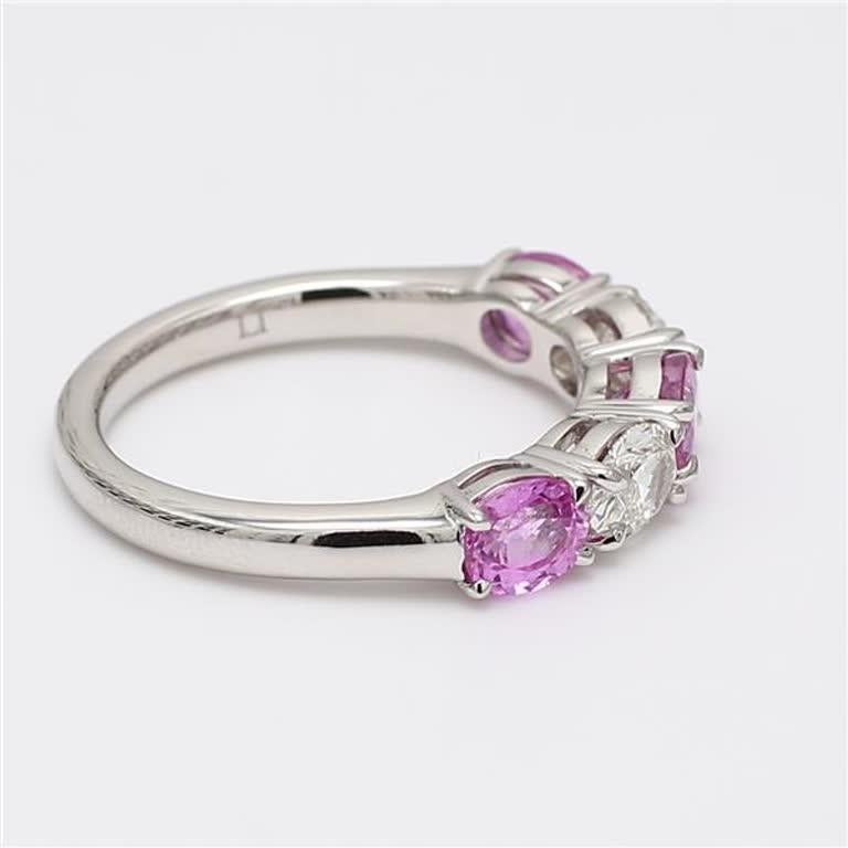 Oval Cut Natural Pink Oval Sapphire and White Diamond 1.97 Carat TW Gold Wedding Band For Sale