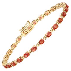 Stunning Natural Red Orange Sapphire Tennis Bracelet 7 Carats 14k Yellow Gold