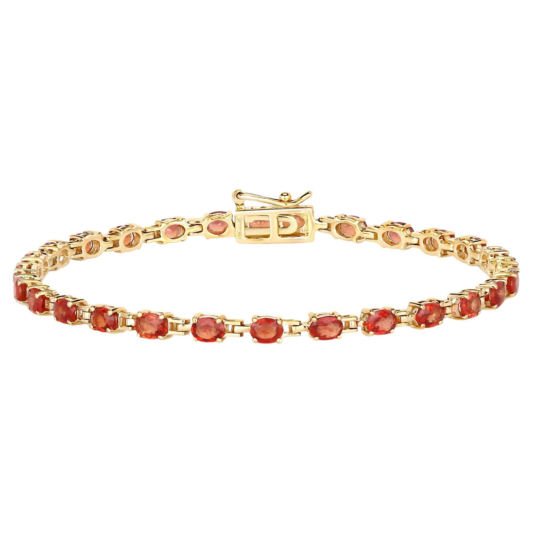 Stupendo bracciale tennis con zaffiro rosso arancio naturale 7 carati in oro giallo 14k