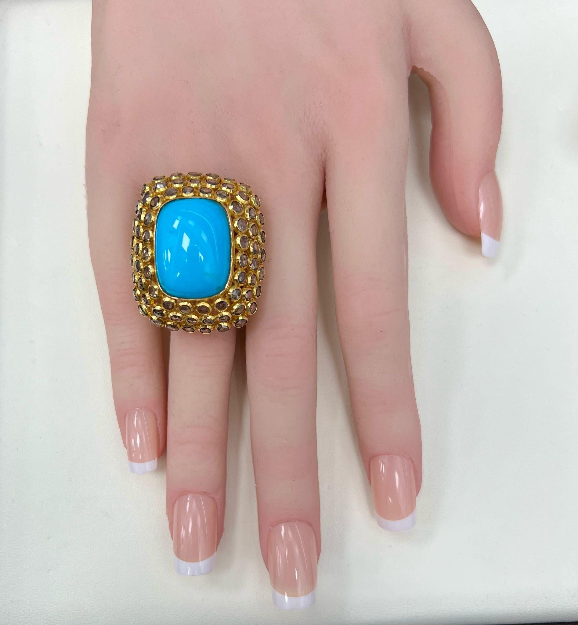 Atemberaubender Ring mit natürlichem Türkis und Diamanten (Gemischter Schliff) im Angebot