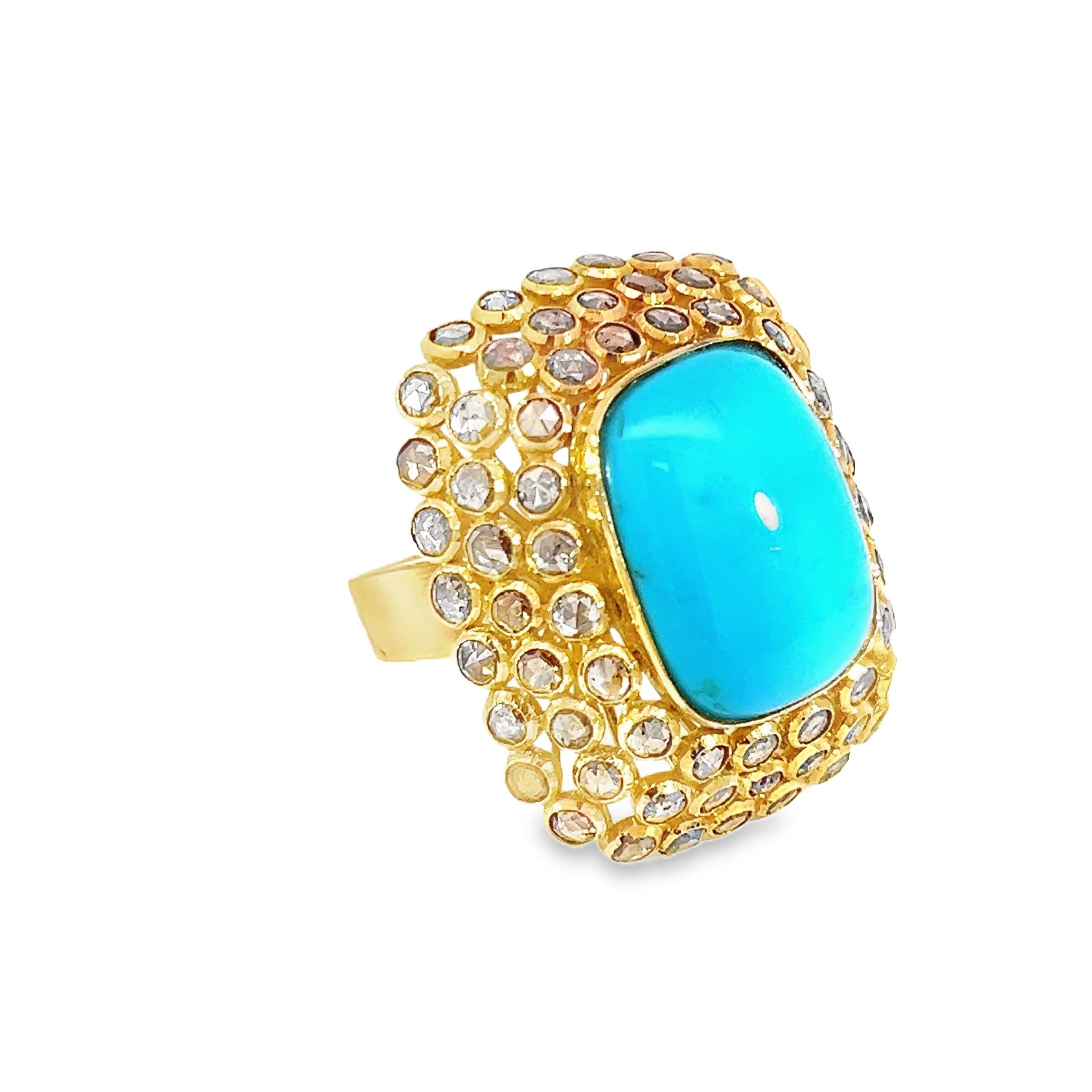 Atemberaubender Ring mit natürlichem Türkis und Diamanten im Zustand „Neu“ im Angebot in New York, NY