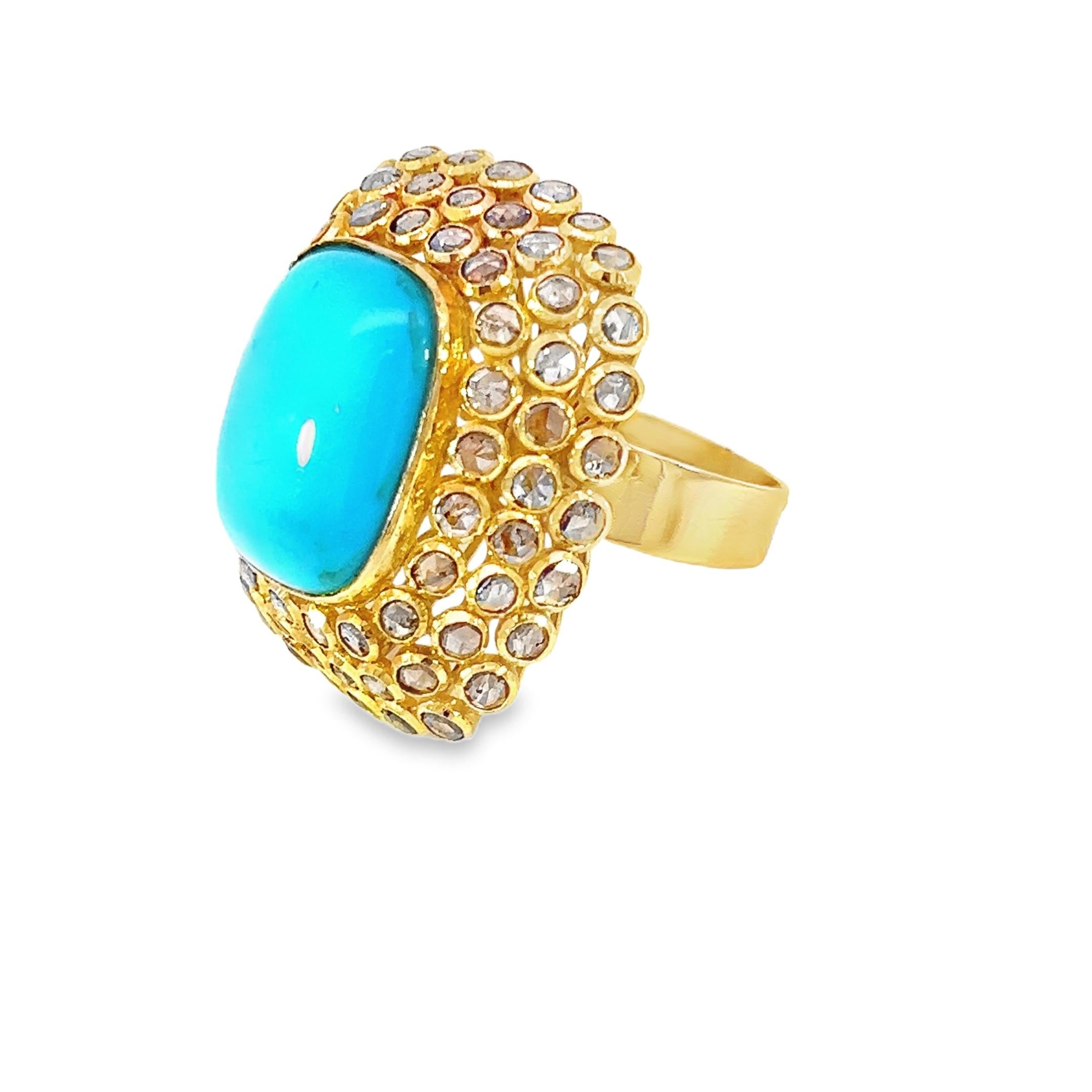 Atemberaubender Ring mit natürlichem Türkis und Diamanten Damen im Angebot