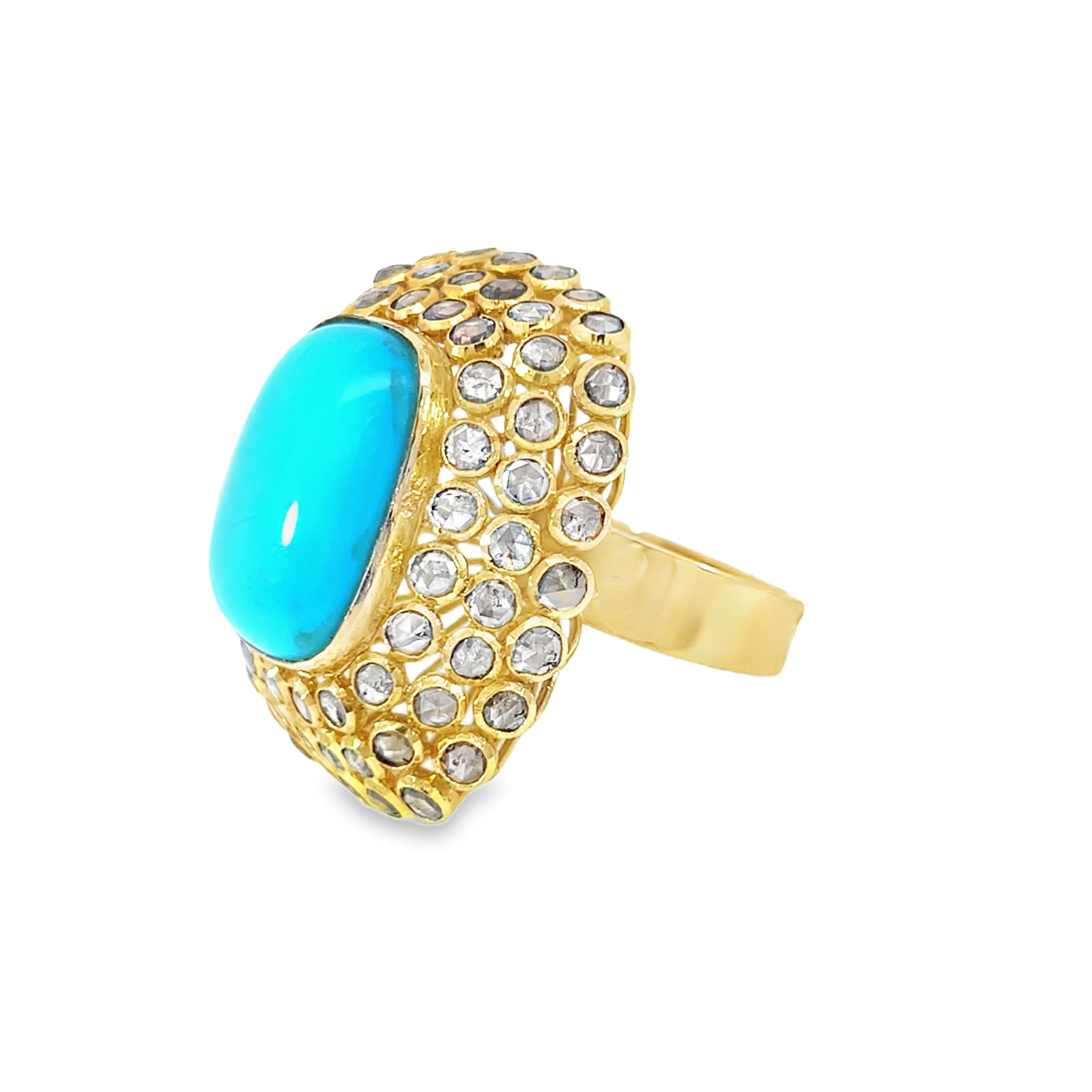 Atemberaubender Ring mit natürlichem Türkis und Diamanten im Angebot 1