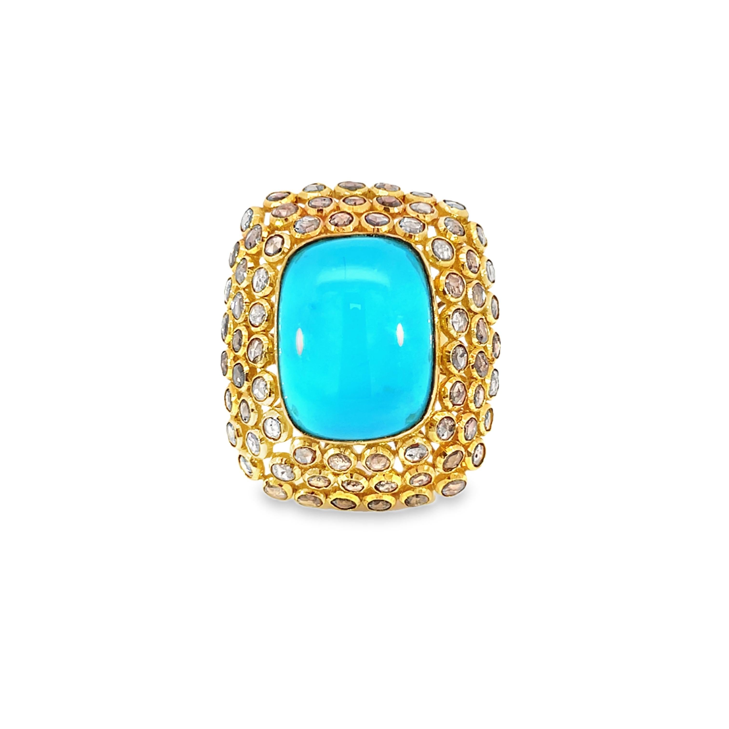 Atemberaubender Ring mit natürlichem Türkis und Diamanten im Angebot 3