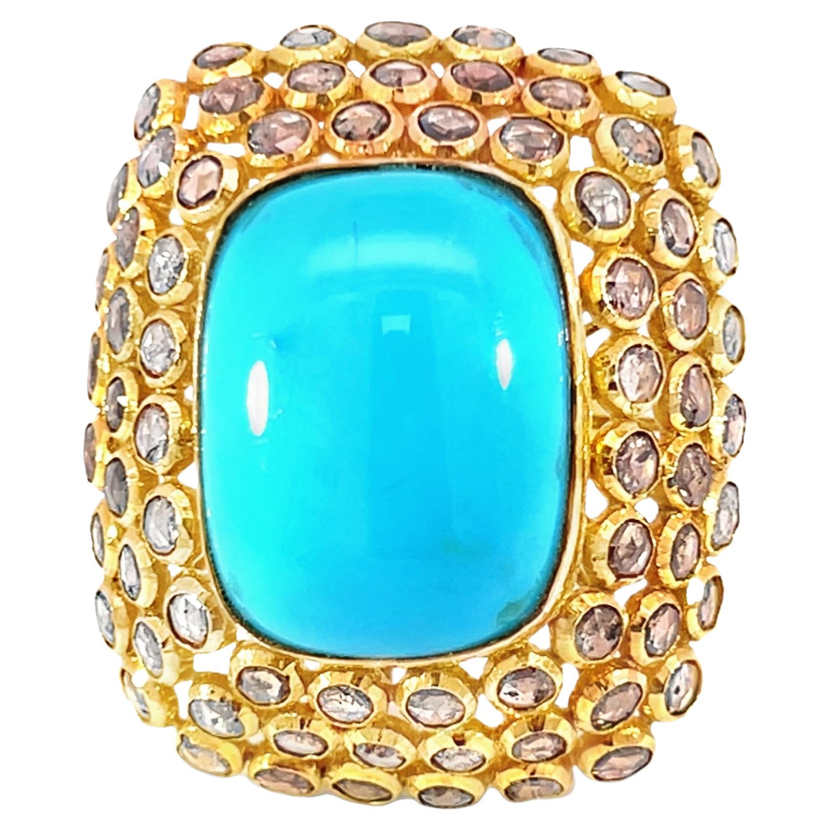 Stunning Natural Turquoise and Diamond Ring