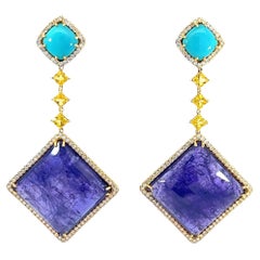 Splendidi orecchini di turchese naturale, tanzanite, zaffiri e diamanti