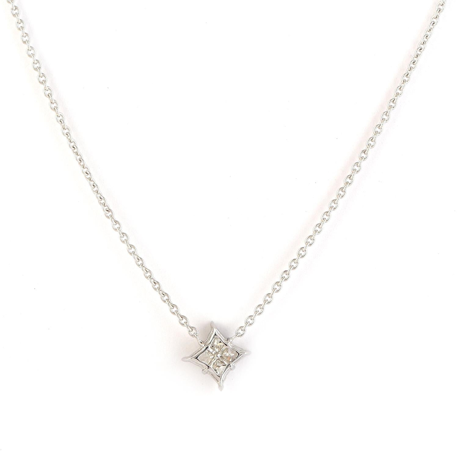 Mixed Cut Stunning Necklace with Diamond Studded Star Pendant Made in 18k White Gold For Sale