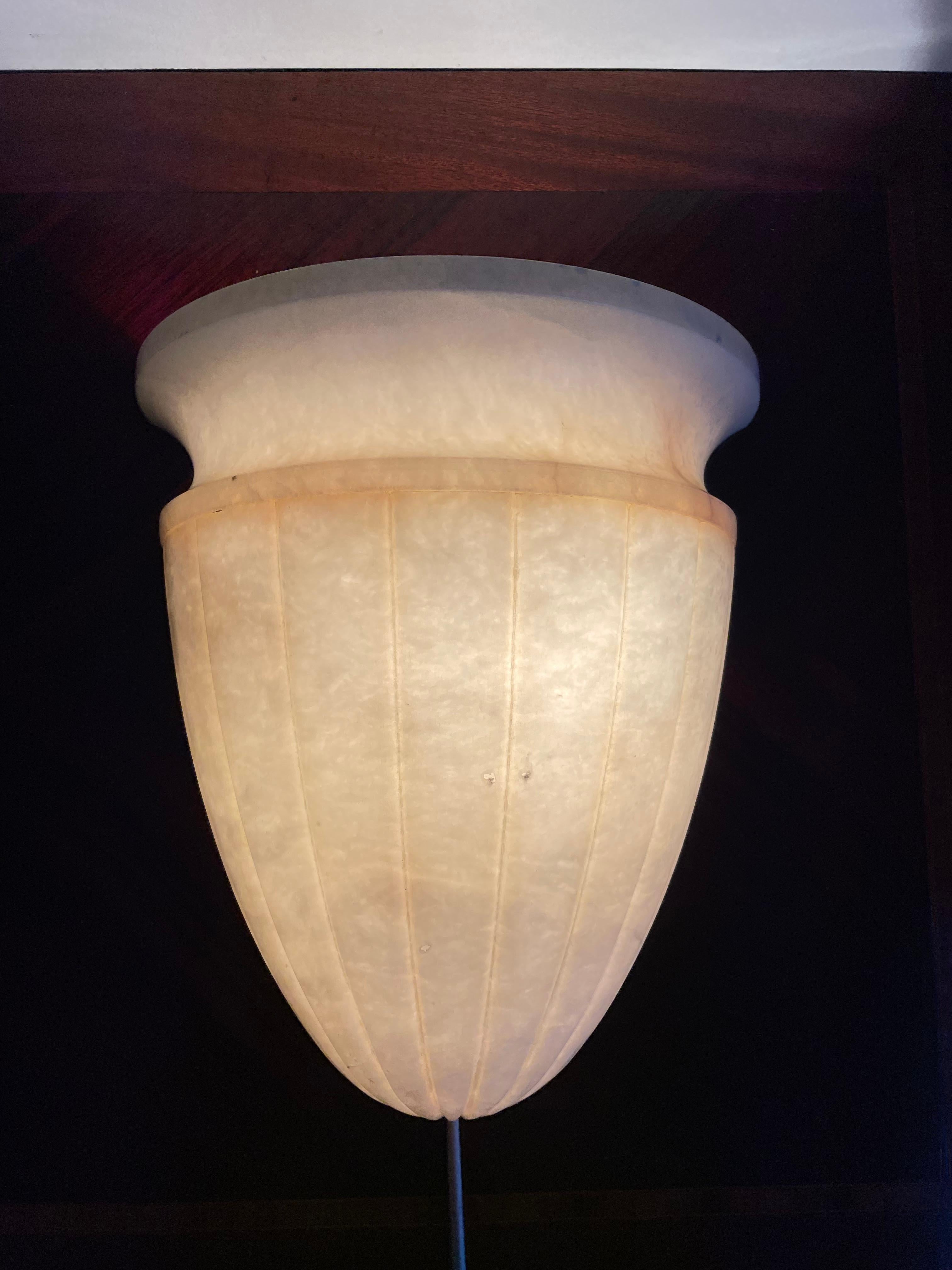 Stunning Set of 3 Midcentury Made, Large Size Hand Carved Alabaster Wall Sconces For Sale 2