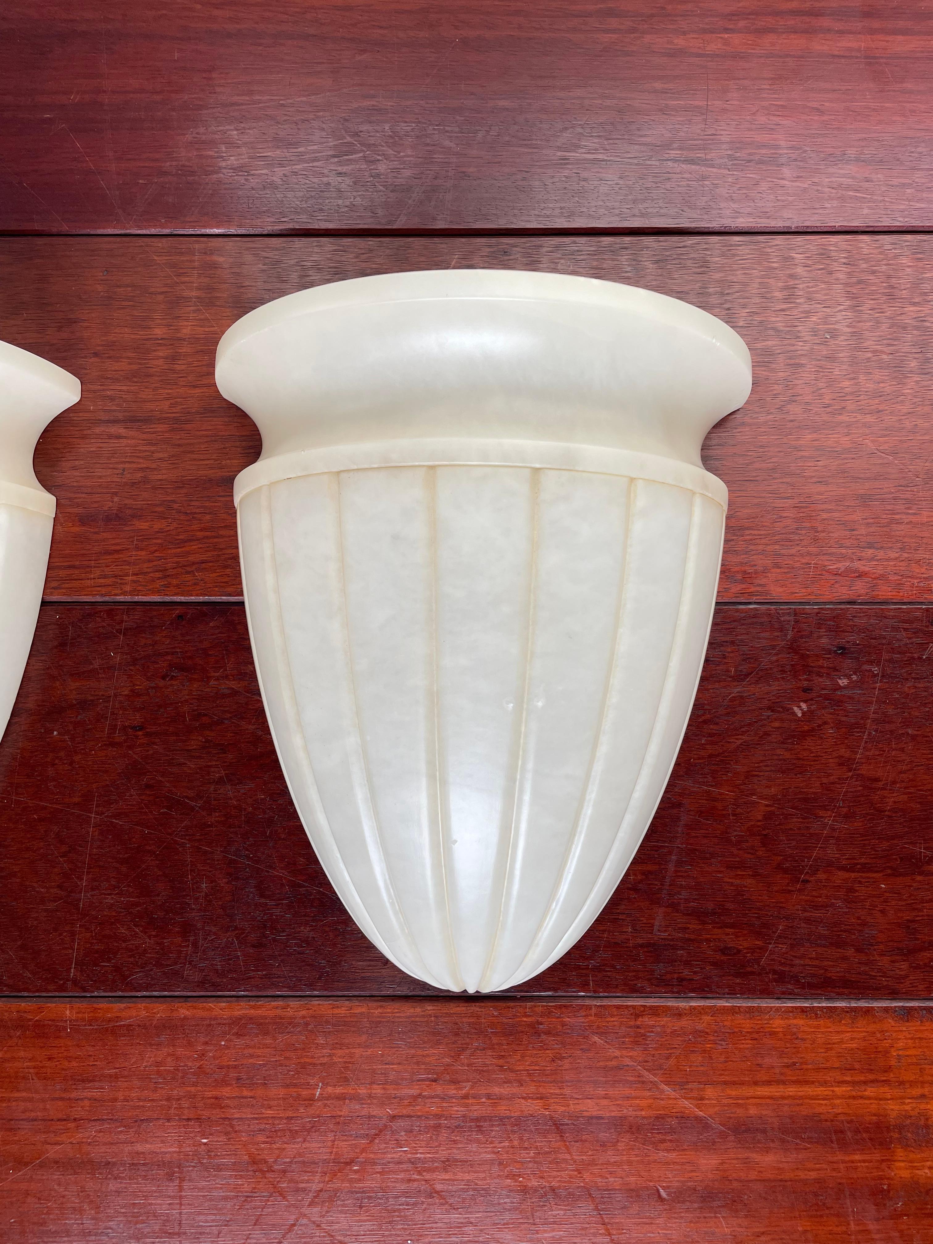 Stunning Set of 3 Midcentury Made, Large Size Hand Carved Alabaster Wall Sconces For Sale 5