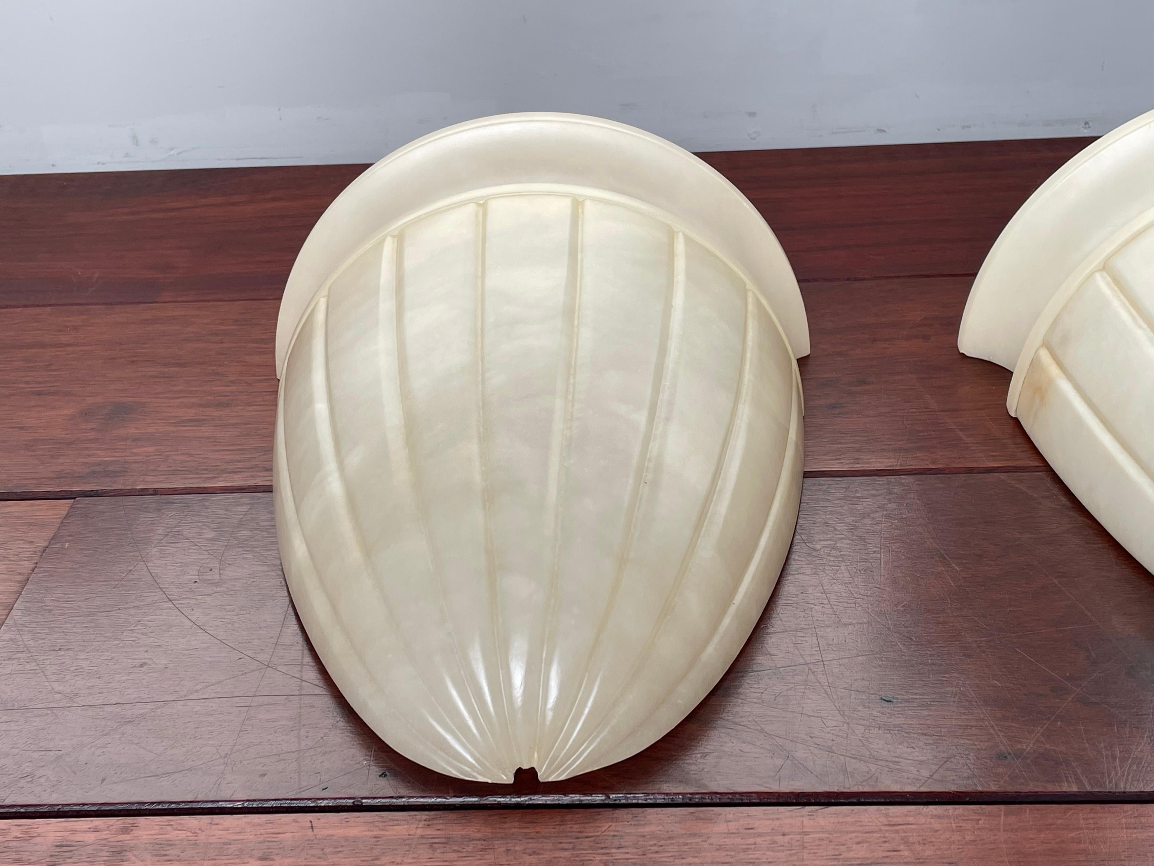 Stunning Set of 3 Midcentury Made, Large Size Hand Carved Alabaster Wall Sconces For Sale 6