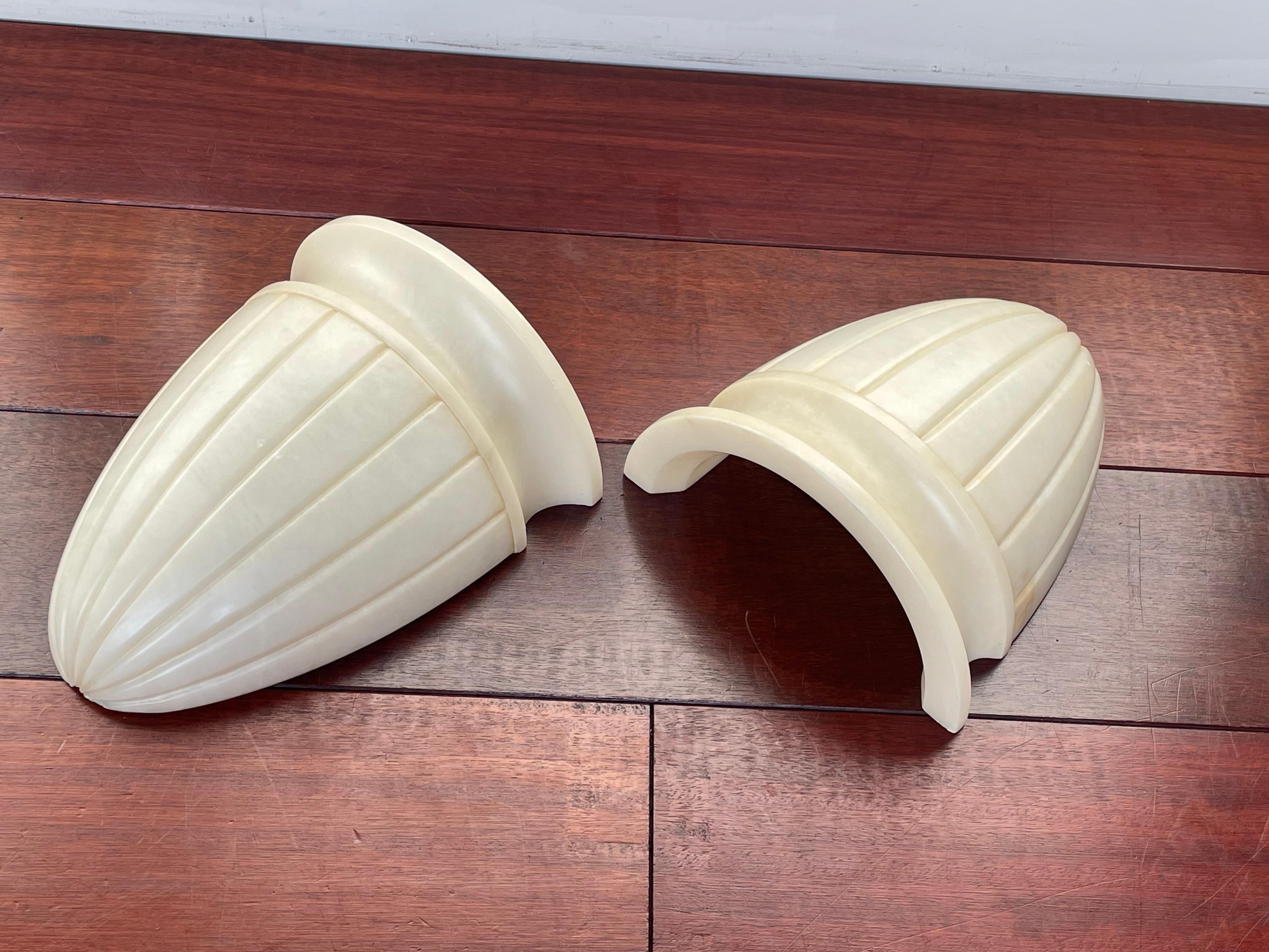 Stunning Set of 3 Midcentury Made, Large Size Hand Carved Alabaster Wall Sconces For Sale 8