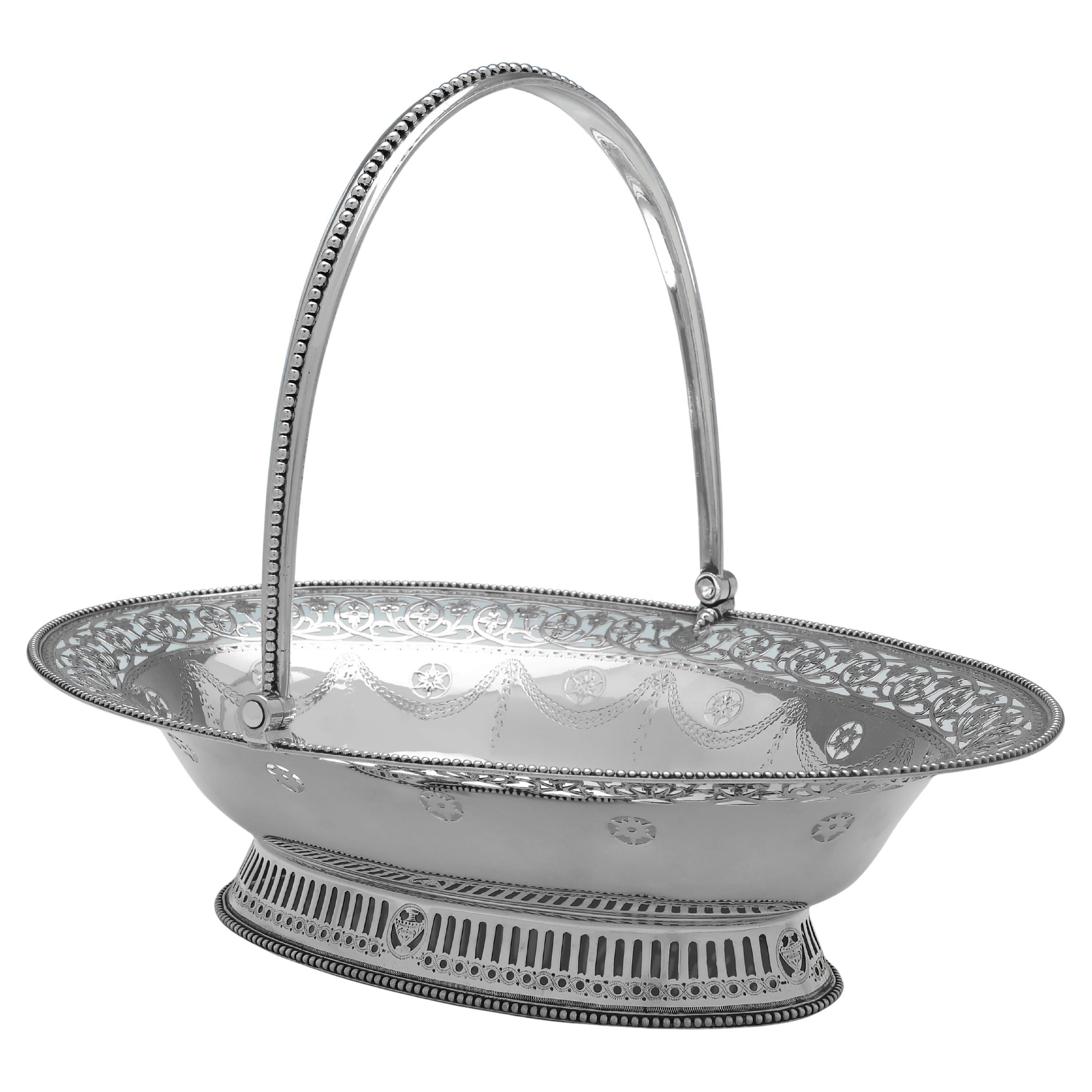 Impresionante cesta neoclásica antigua de plata de ley de William Plummer 1782 en venta