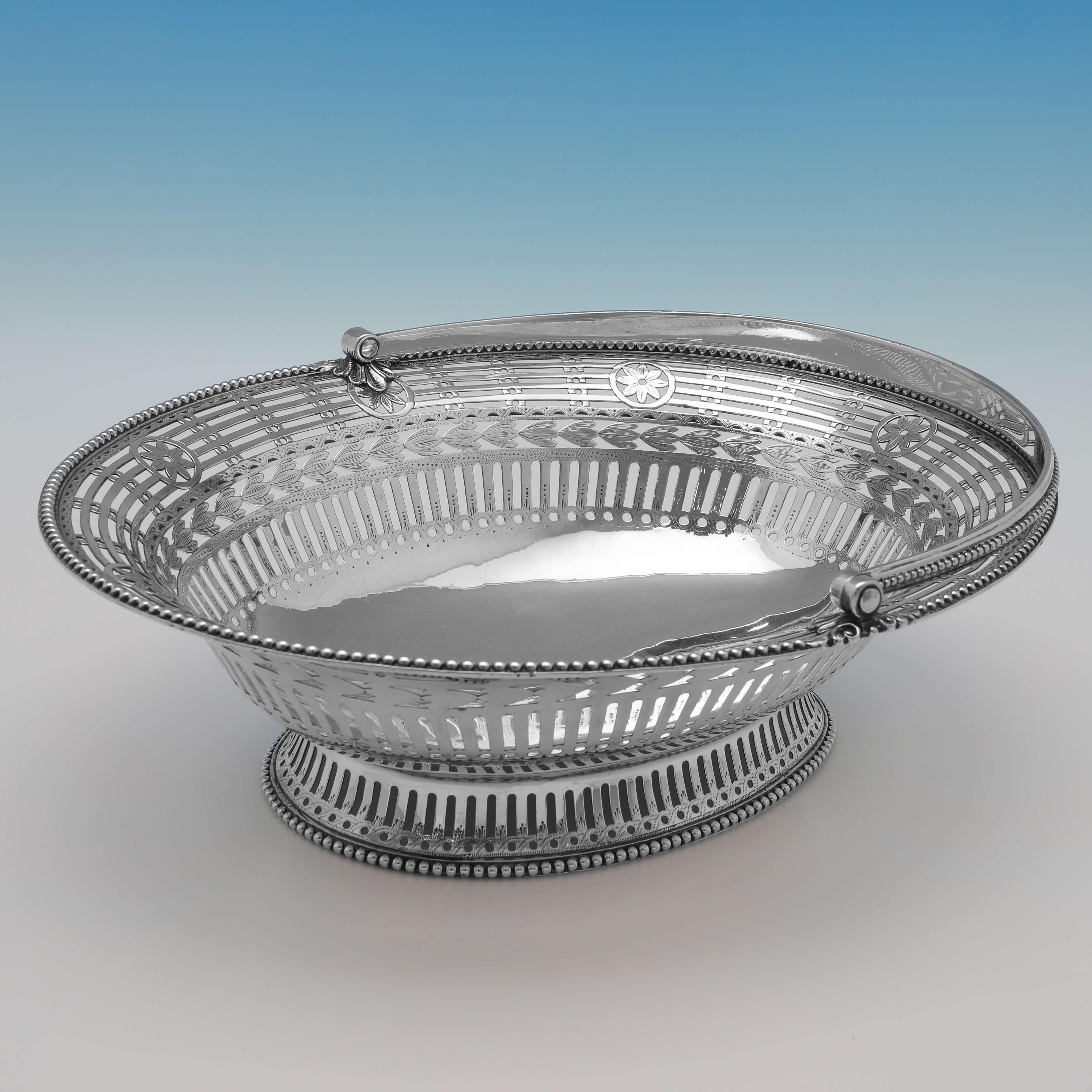 English Stunning Neoclassical Antique Sterling Silver Centrepiece Basket, London, 1778 For Sale