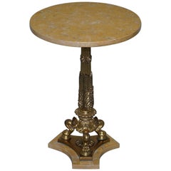 Antique Stunning Neoclassical French Marble Side Table Brass Column Pillared Paw Legs