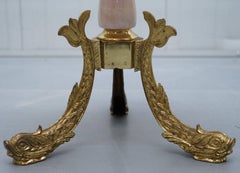 Stunning Neoclassical French Variegated Marble Side Table Brass Dolphin Legs