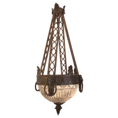 Stunning Neoclassical Iron and Cut Glass Chandelier Pendant
