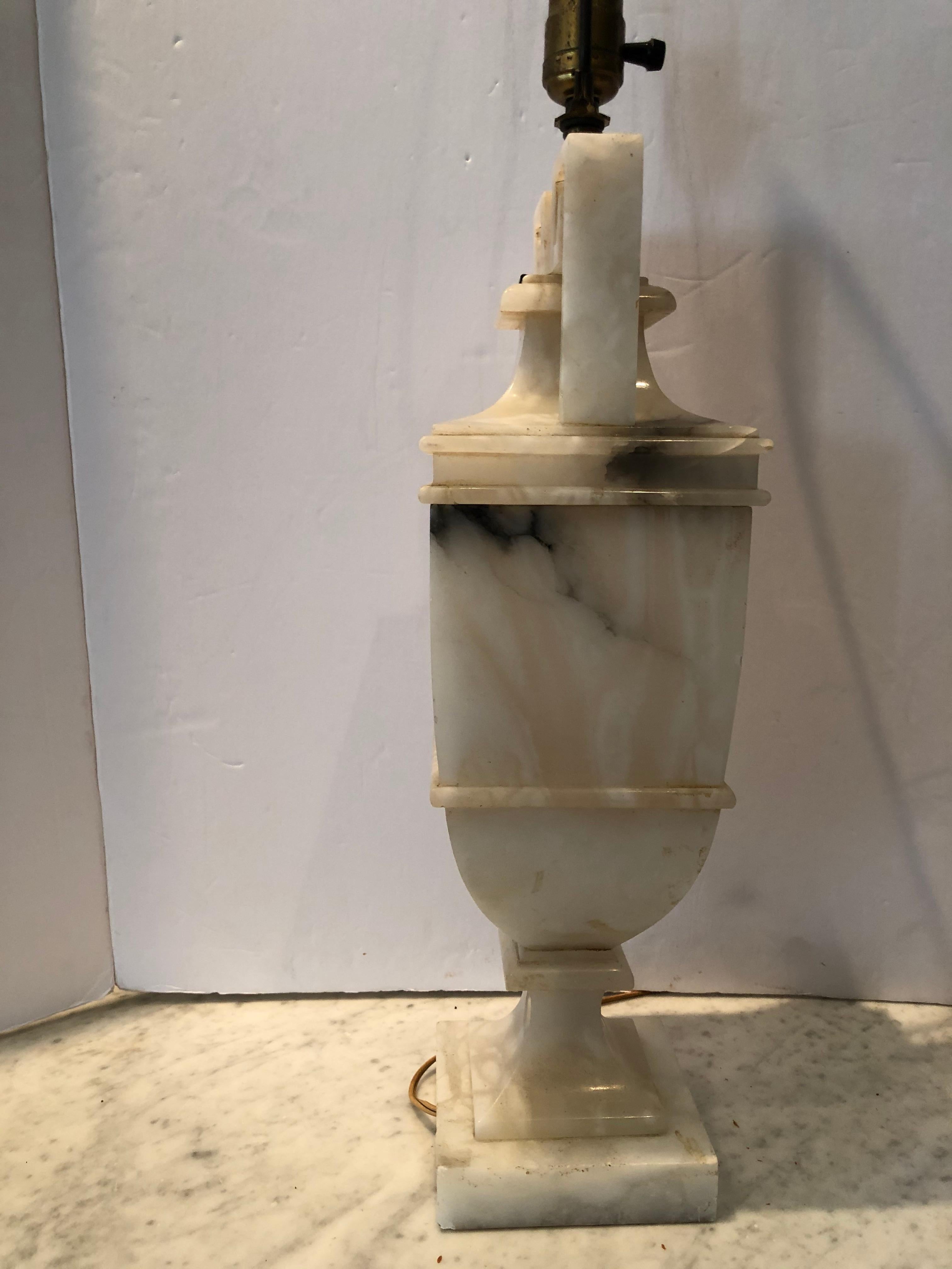 Italian Stunning Neoclassical Style Greek Key Alabaster Table Lamp