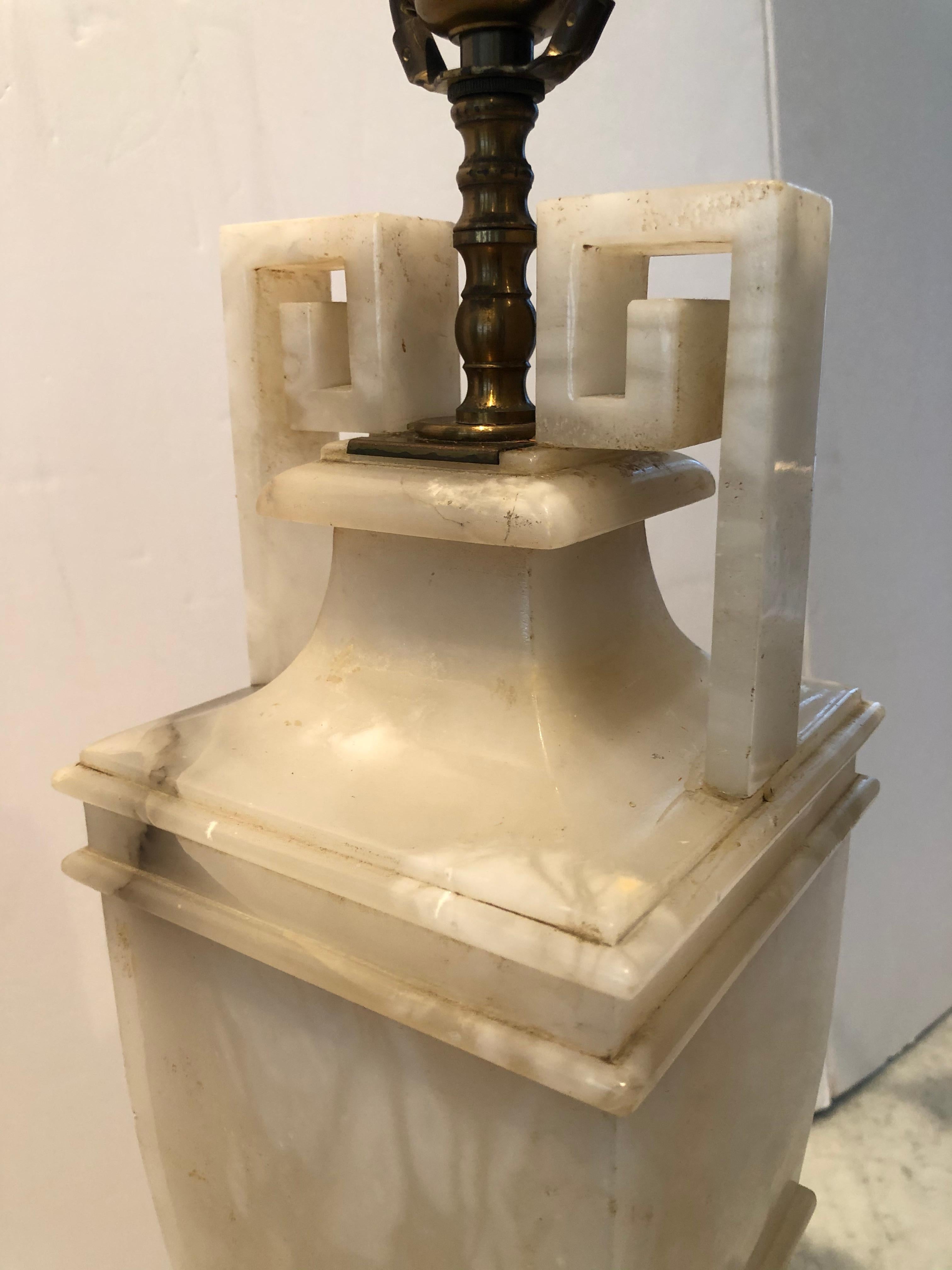 Mid-20th Century Stunning Neoclassical Style Greek Key Alabaster Table Lamp