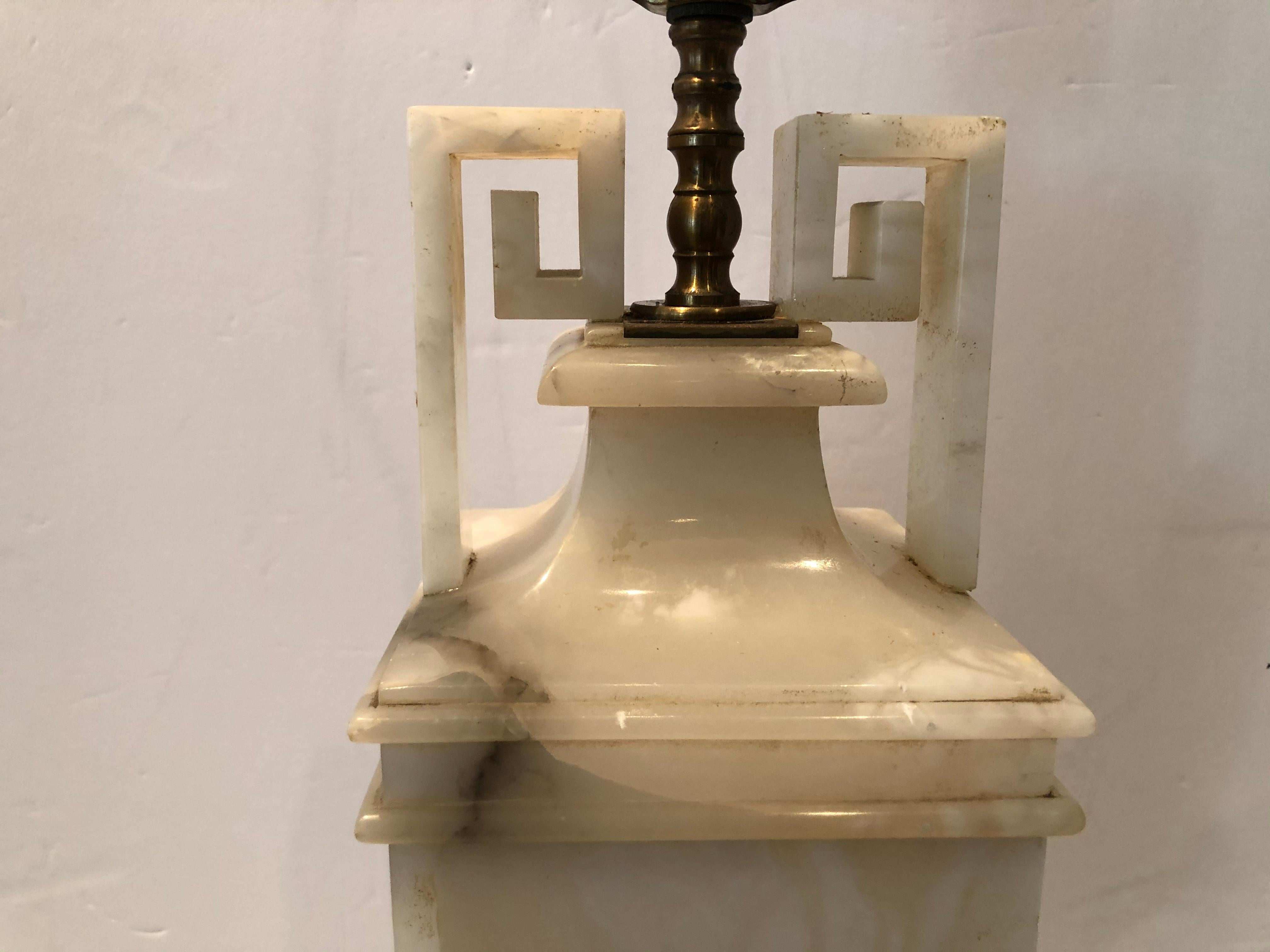 Stunning Neoclassical Style Greek Key Alabaster Table Lamp 2