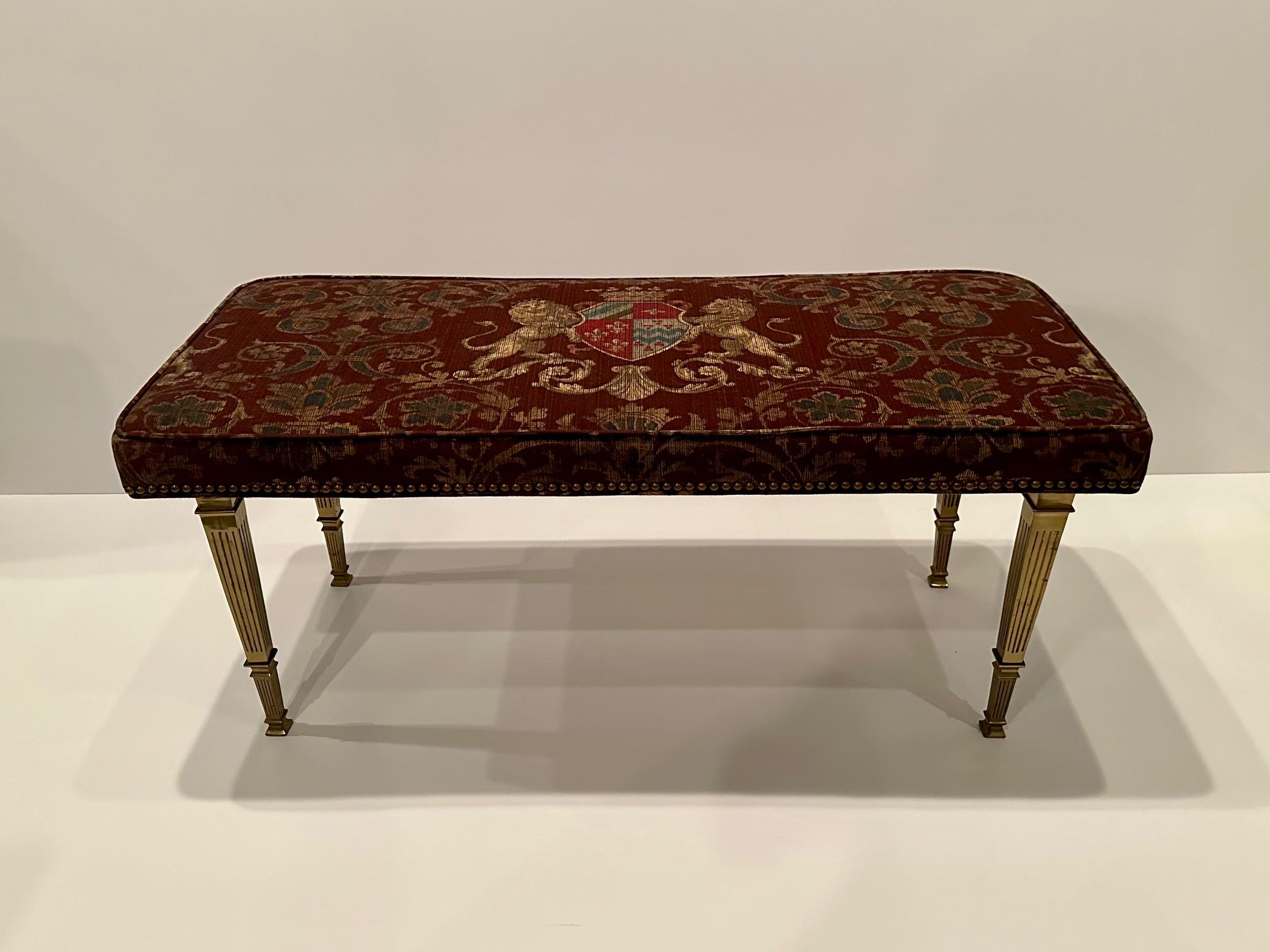 Stunning Neoclassical Style Tapestry Upholstered Bench For Sale 4