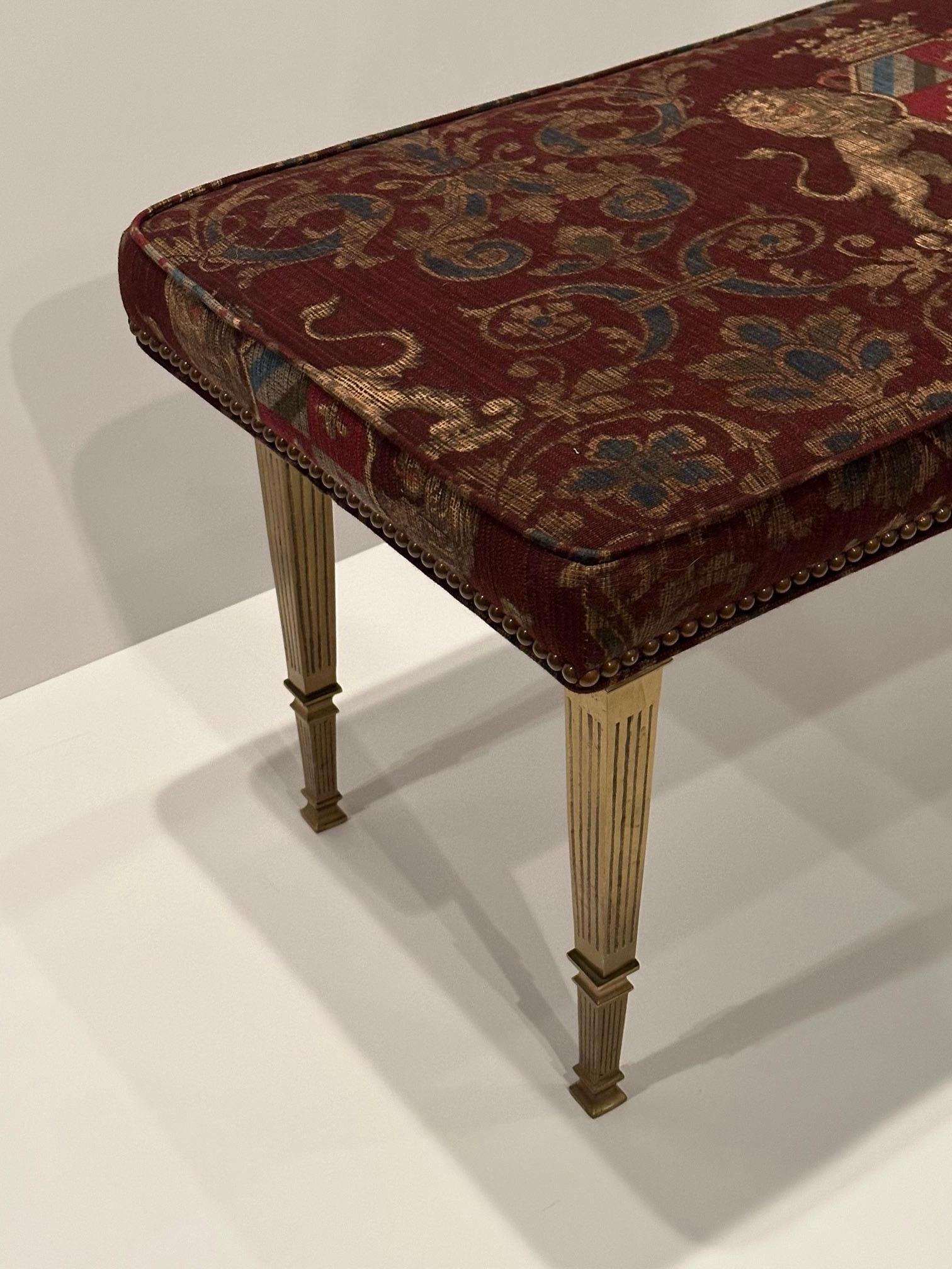 American Stunning Neoclassical Style Tapestry Upholstered Bench For Sale