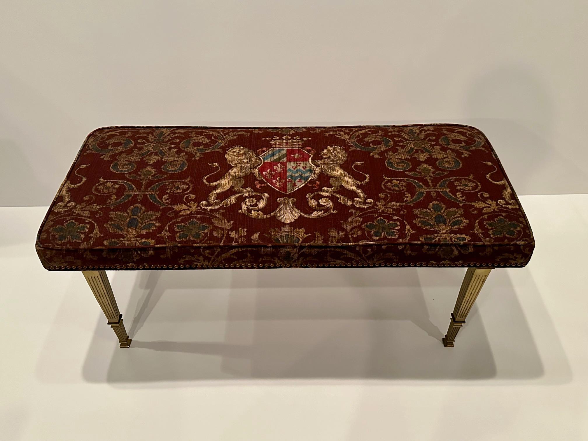 Late 20th Century Stunning Neoclassical Style Tapestry Upholstered Bench For Sale
