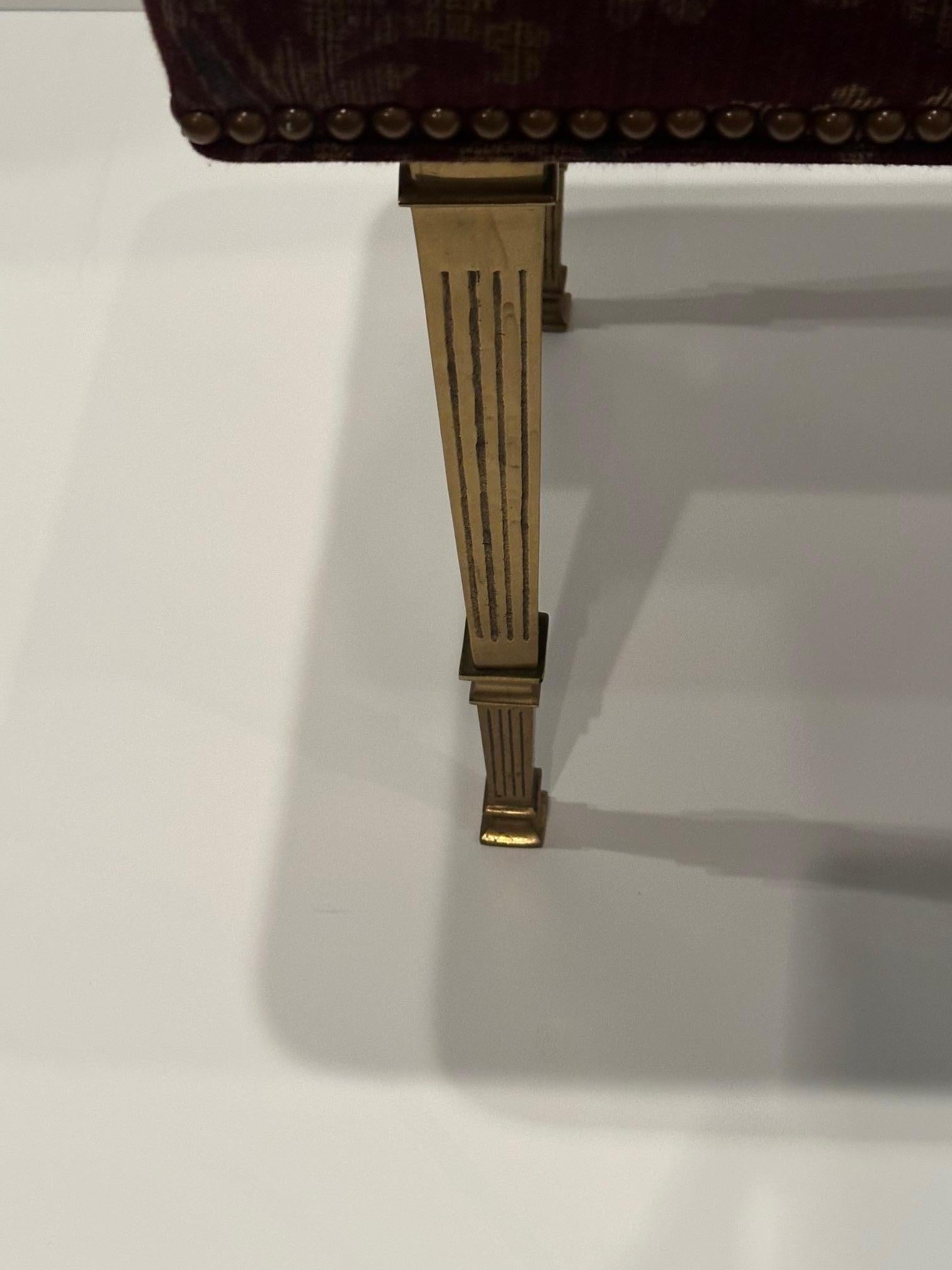 Brass Stunning Neoclassical Style Tapestry Upholstered Bench For Sale