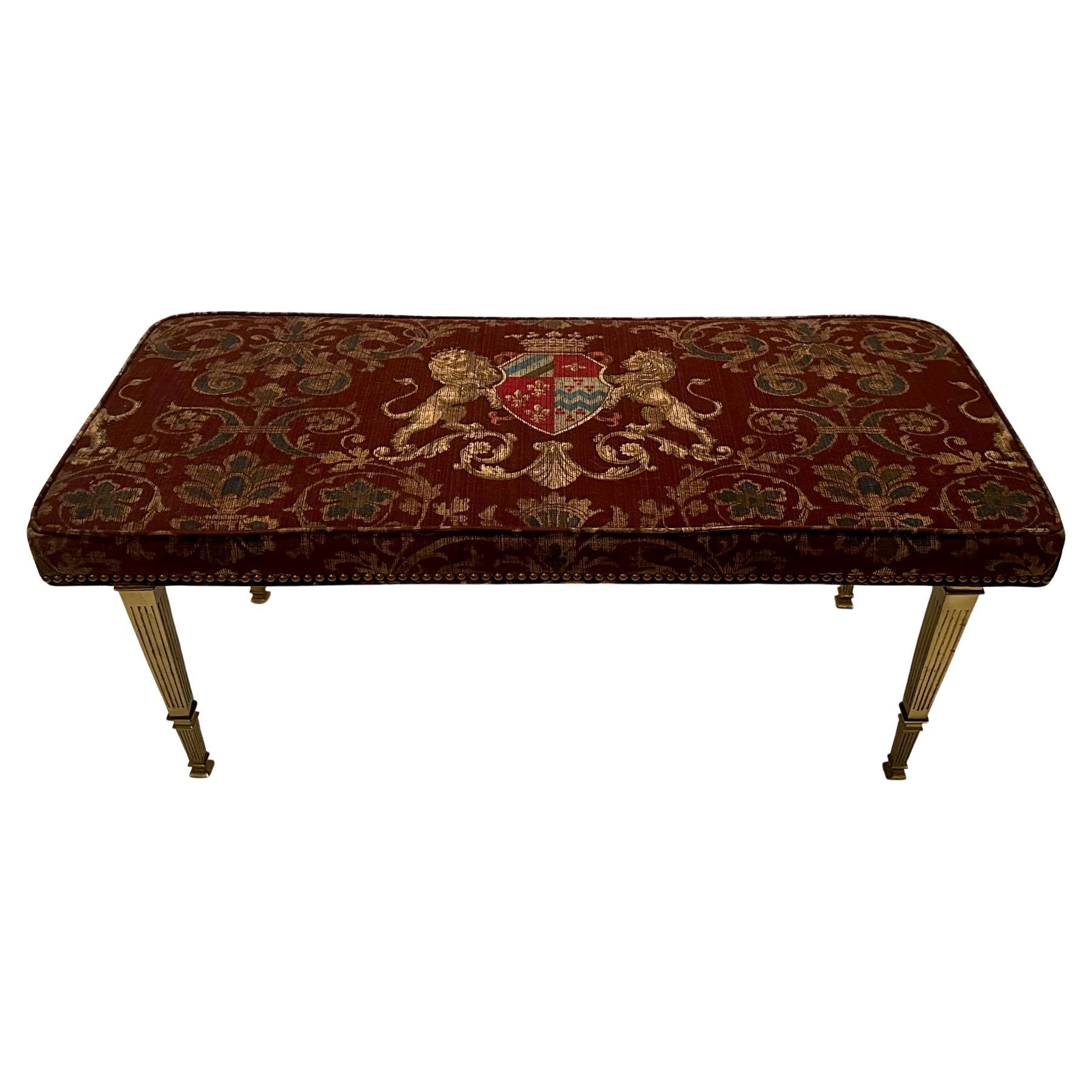 Stunning Neoclassical Style Tapestry Upholstered Bench 