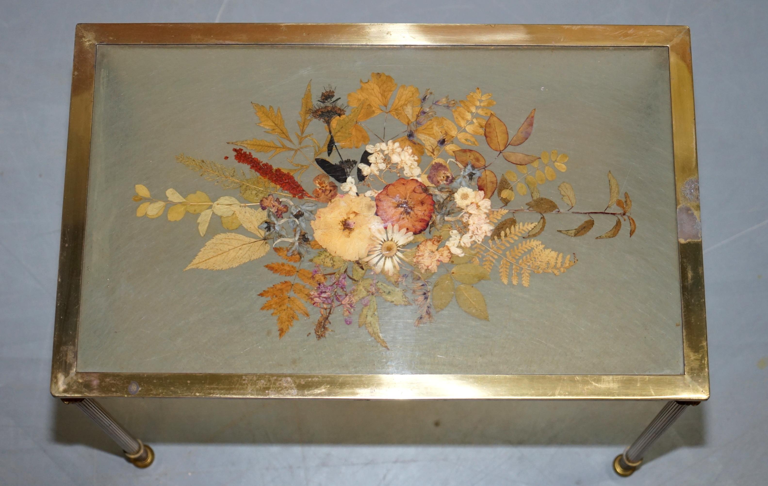 Stunning Nest of Three French circa 1920 Bronze Pressed Flowers Tables Regency 3 For Sale 8