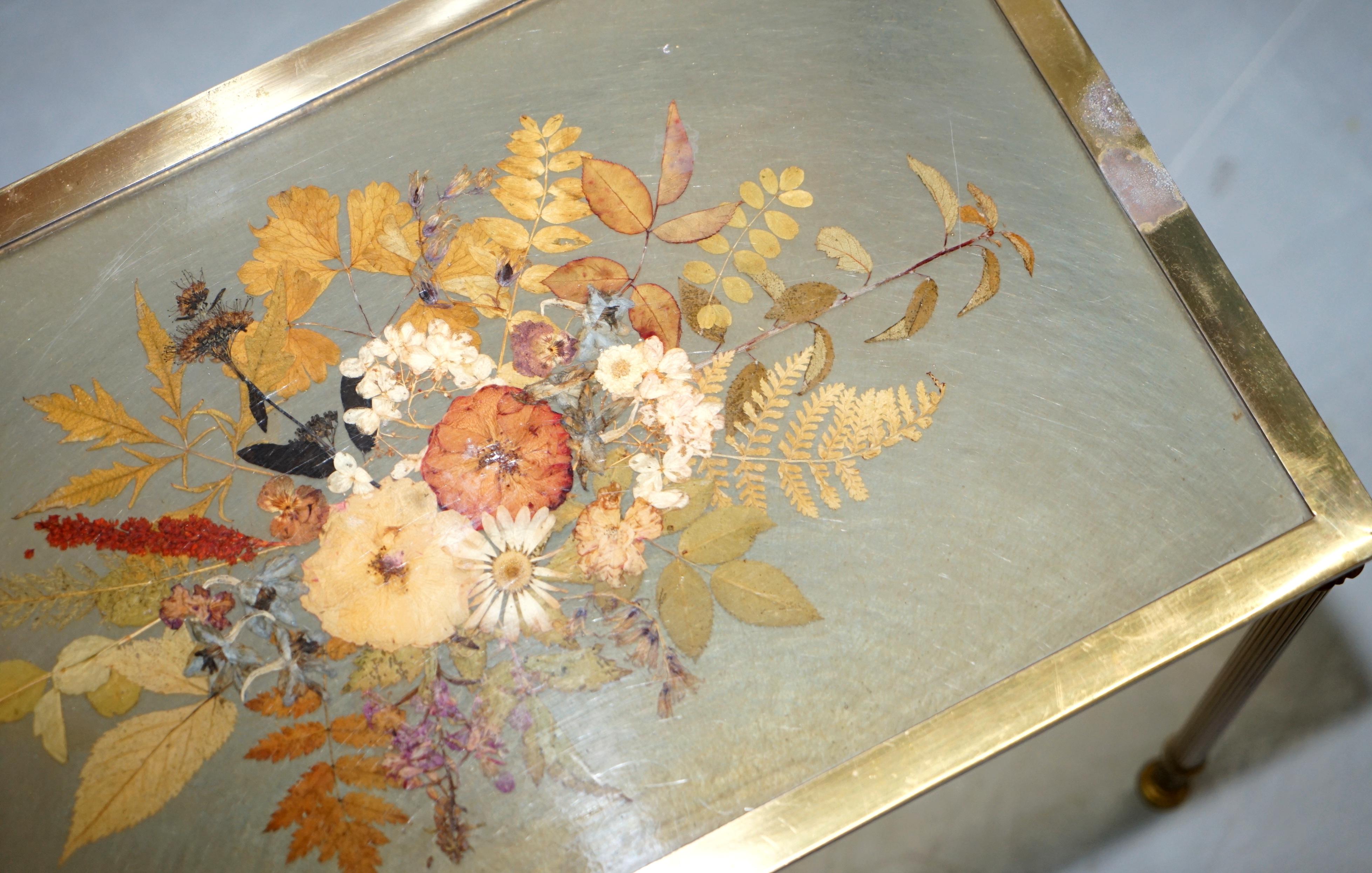 Stunning Nest of Three French circa 1920 Bronze Pressed Flowers Tables Regency 3 For Sale 10