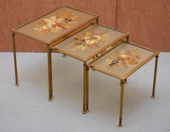 Stunning Nest of Three French circa 1920 Bronze Pressed Flowers Tables Regency 3