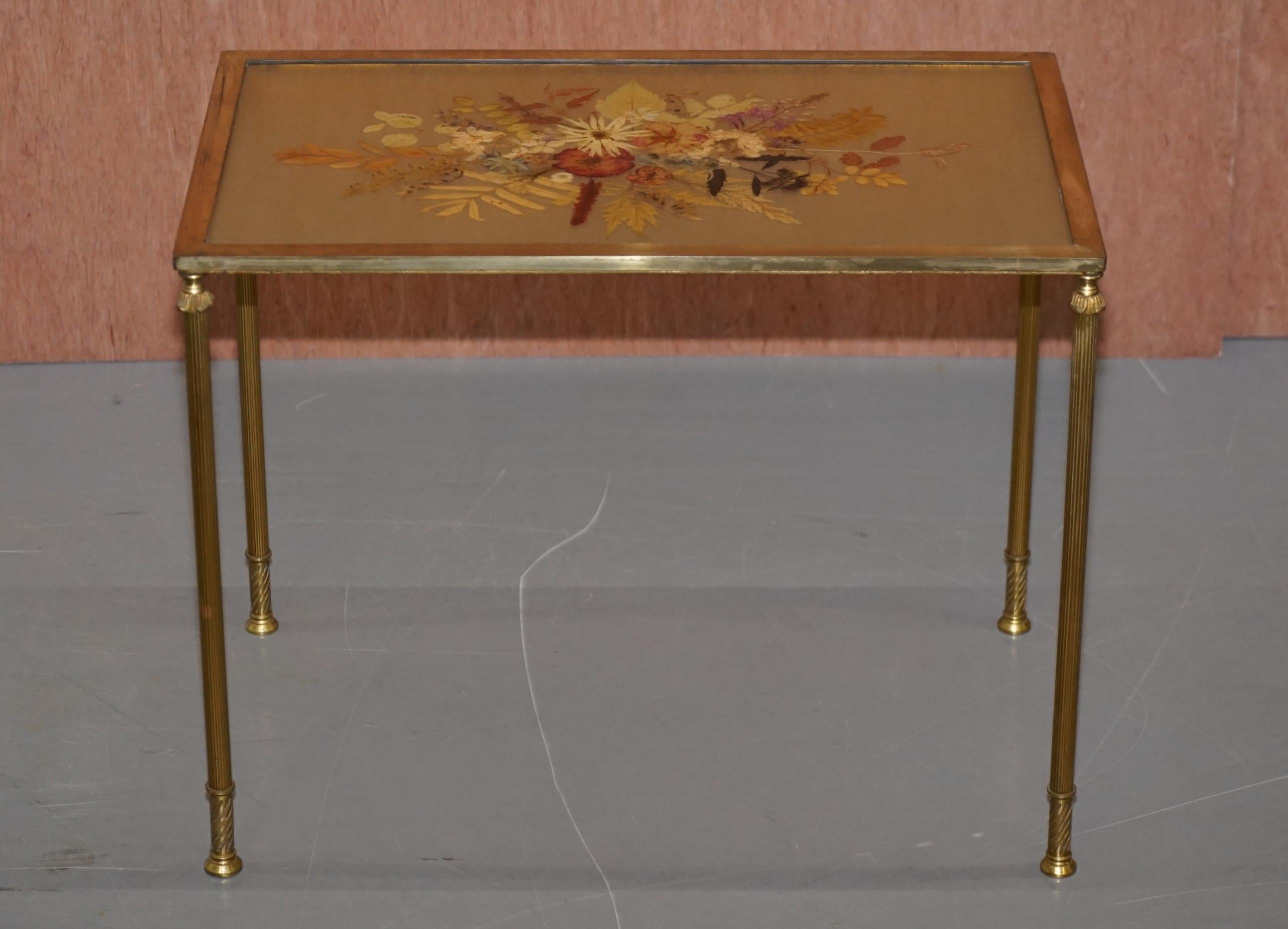 Early 20th Century Stunning Nest of Three French circa 1920 Bronze Pressed Flowers Tables Regency 3 For Sale