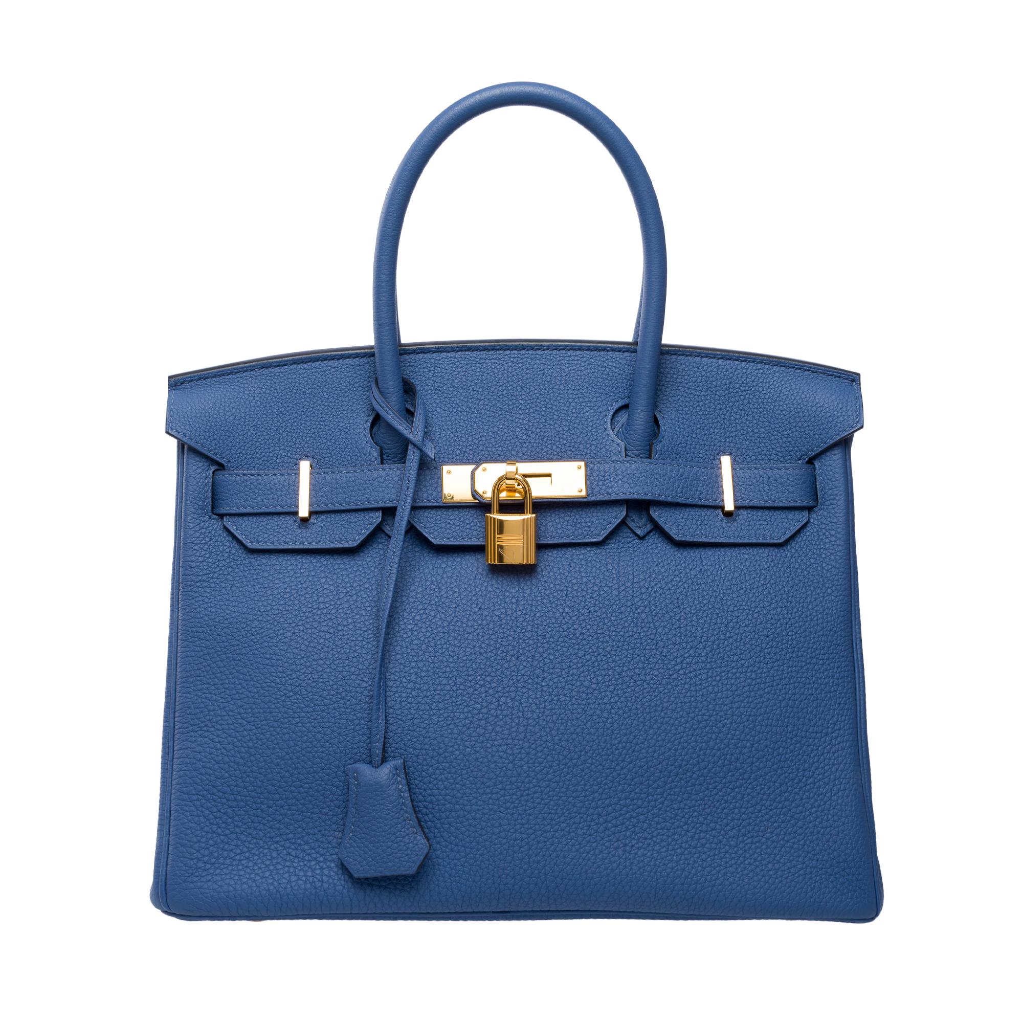 Orange Stunning New Hermès Birkin 30 handbag in Blue Brighton Togo leather, GHW