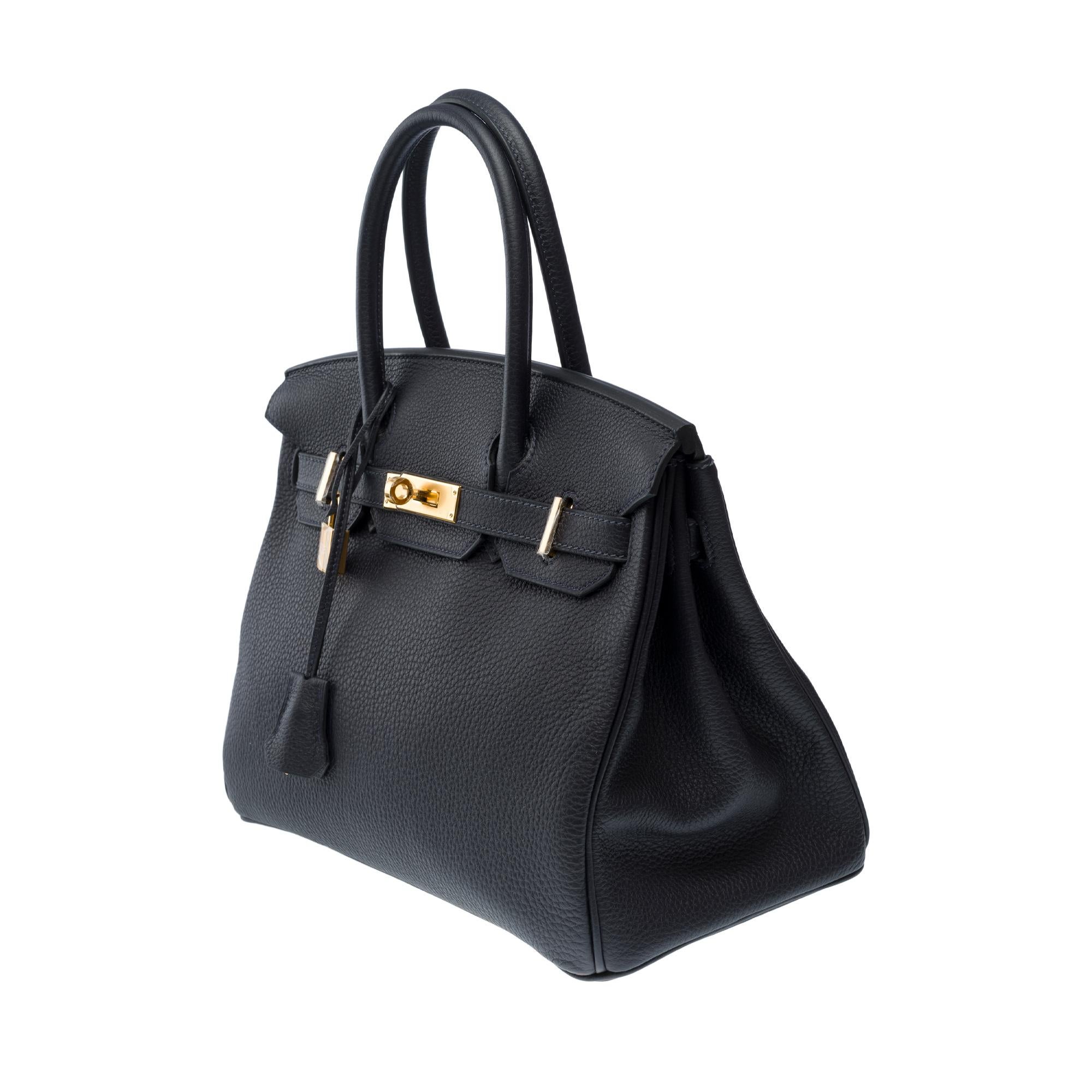 Stunning New Hermes Birkin 30 handbag in Blue Caban Togo leather, GHW 1