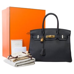 Stunning New Hermes Birkin 30 handbag in Blue Caban Togo leather, GHW