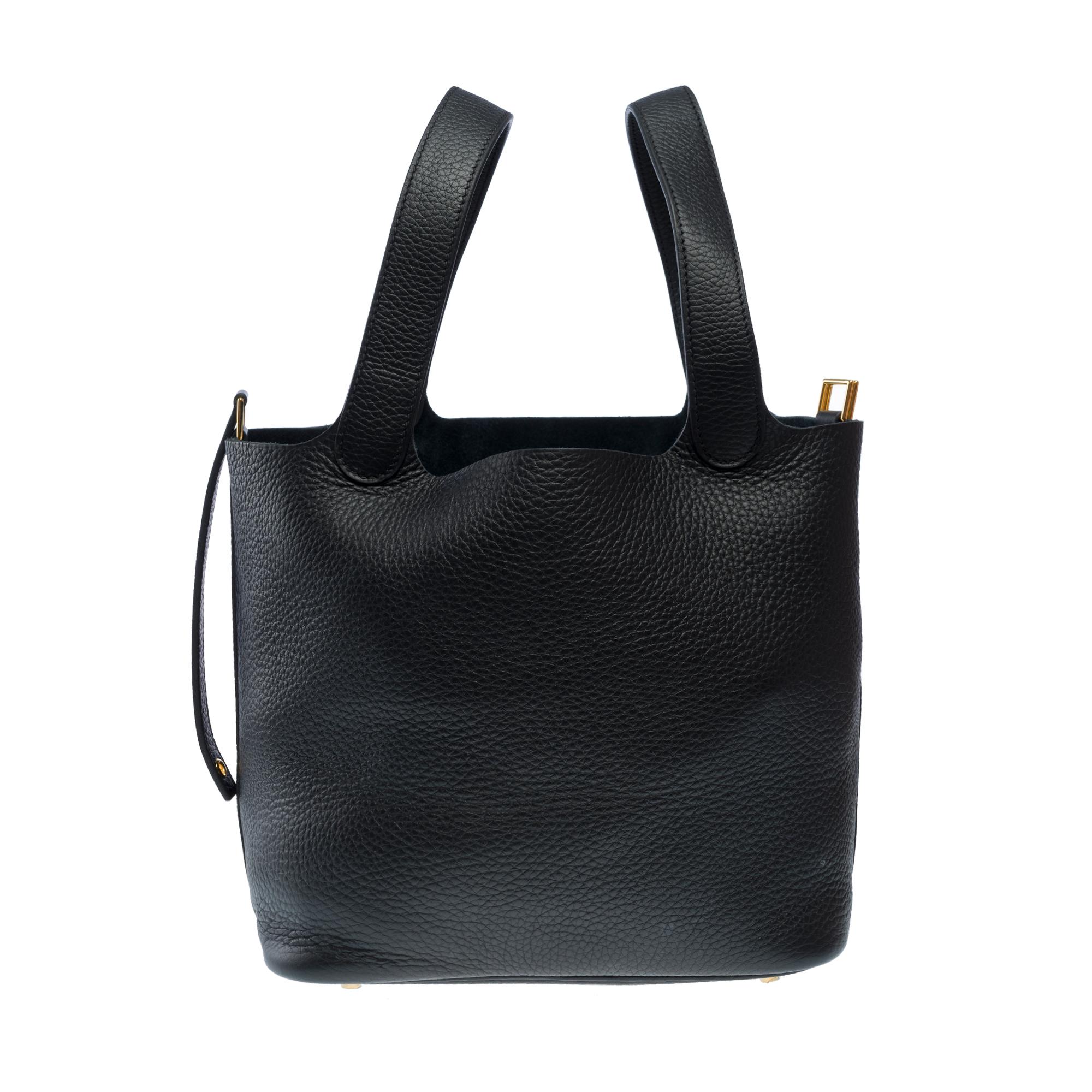 Noir Superbe nouveau Hermès Picotin 22 en cuir Taurillon Clemence noir , GHW