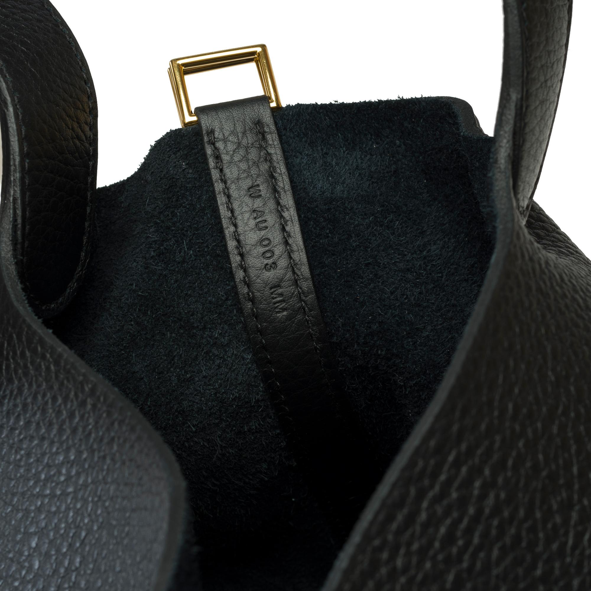 Superbe nouveau Hermès Picotin 22 en cuir Taurillon Clemence noir , GHW 1