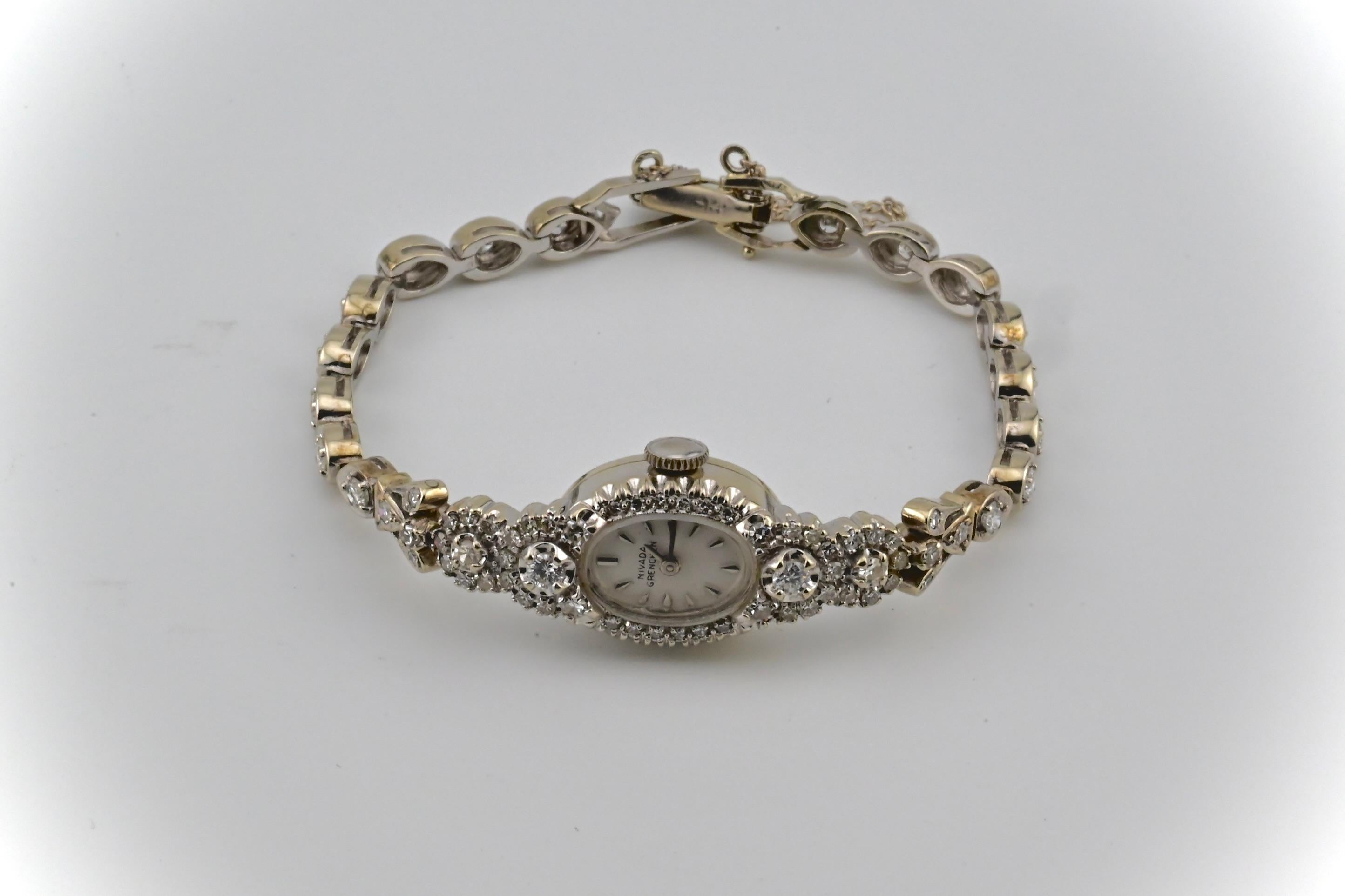 Atemberaubende Nivada Grenchen-Uhr aus Weißgold und Diamanten im Zustand „Gut“ in Media, PA