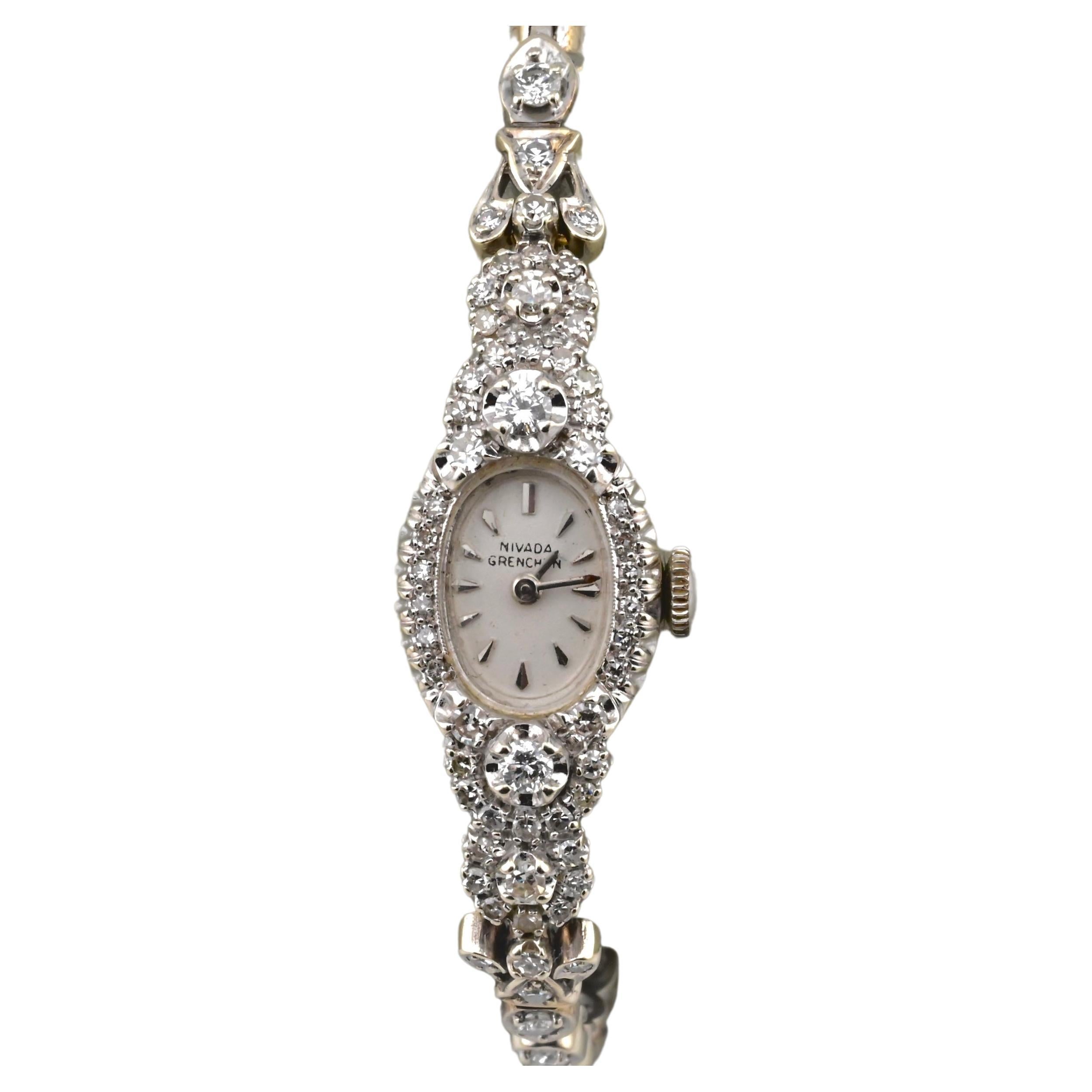 Atemberaubende Nivada Grenchen-Uhr aus Weißgold und Diamanten