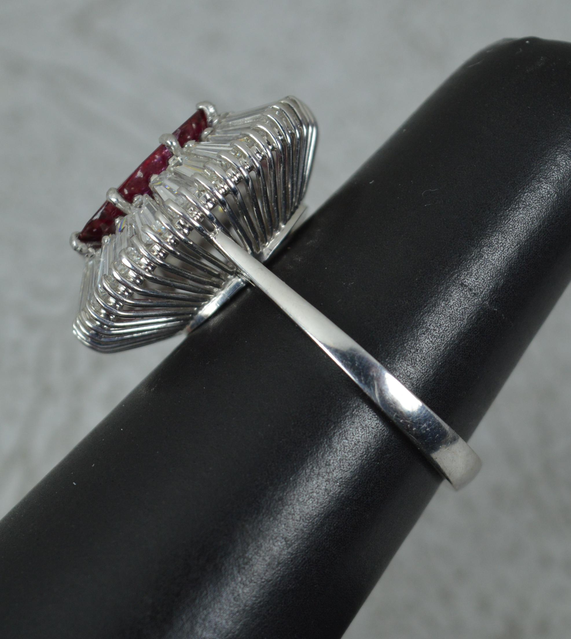 Stunning No Heat Ruby 2.75ct Vs Diamond 18 Ct White Gold Ballerina Cluster Ring For Sale 3