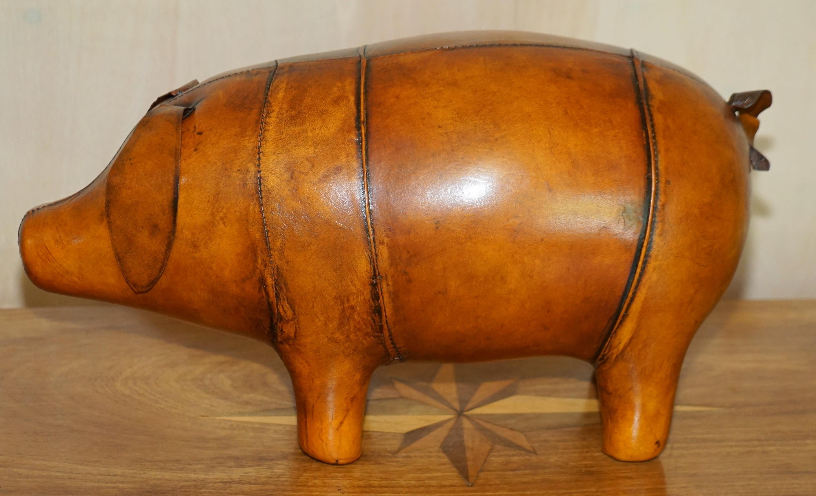 Mid-Century Modern Stunning Nos Liberty Style Omersa Brown Leather Pig Footstool Large and Medium For Sale