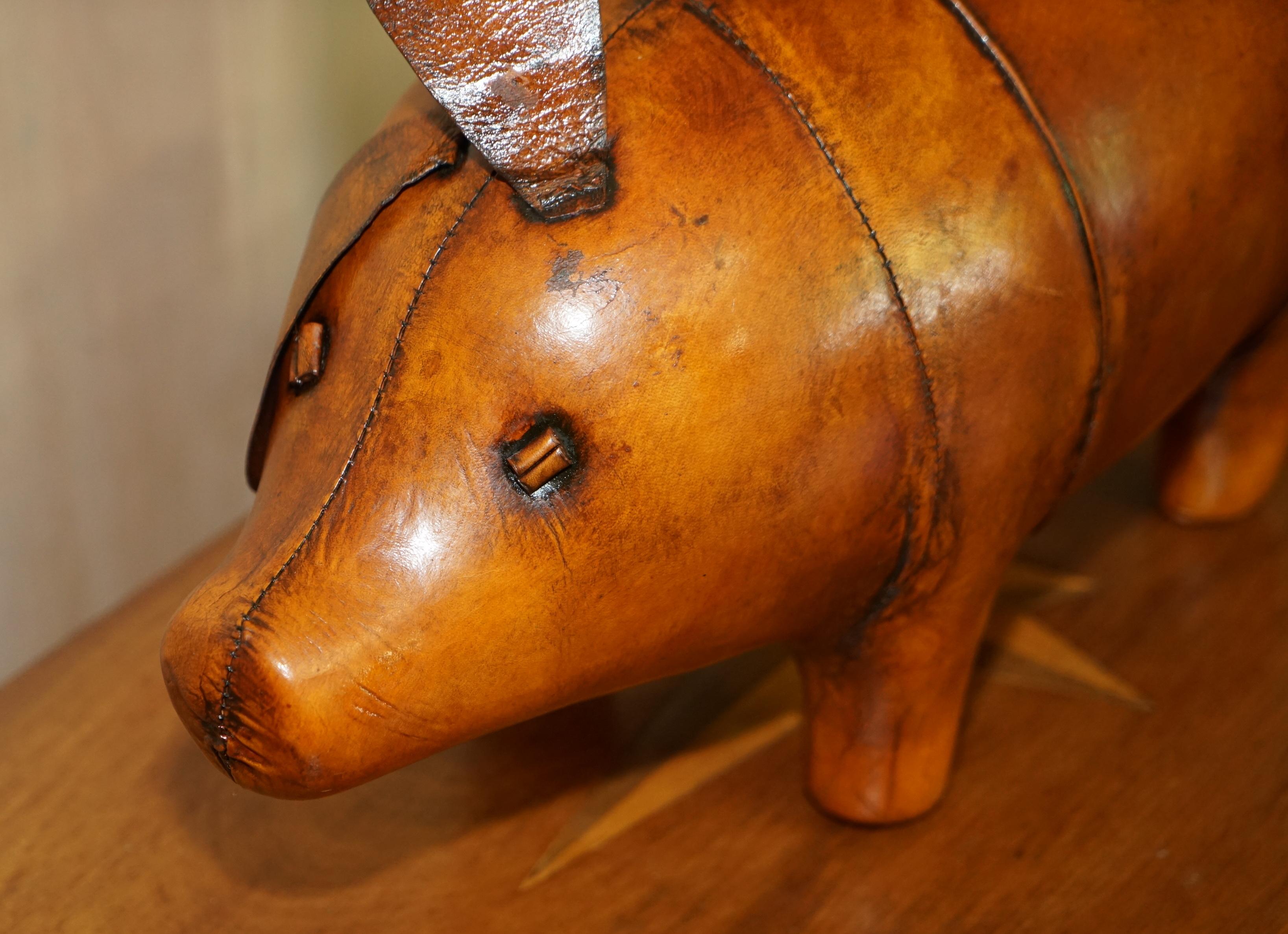 Hand-Crafted Stunning Nos Liberty Style Omersa Brown Leather Pig Footstool Large and Medium For Sale