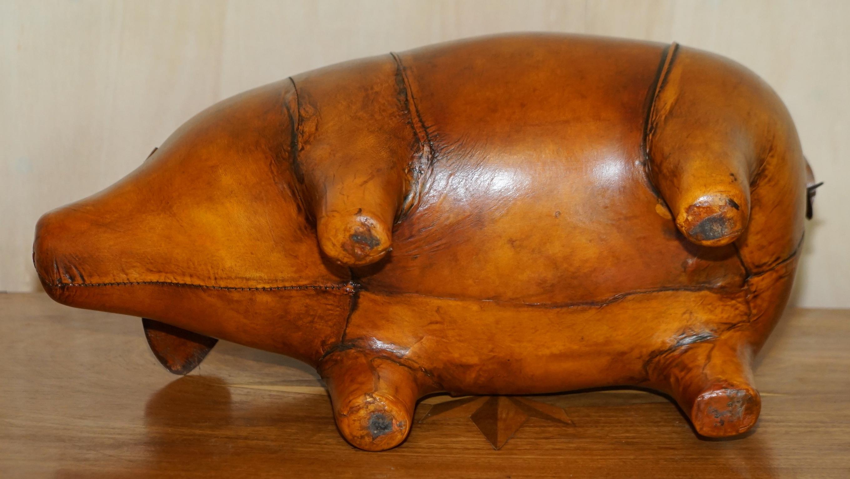 20th Century Stunning Nos Liberty Style Omersa Brown Leather Pig Footstool Large and Medium For Sale