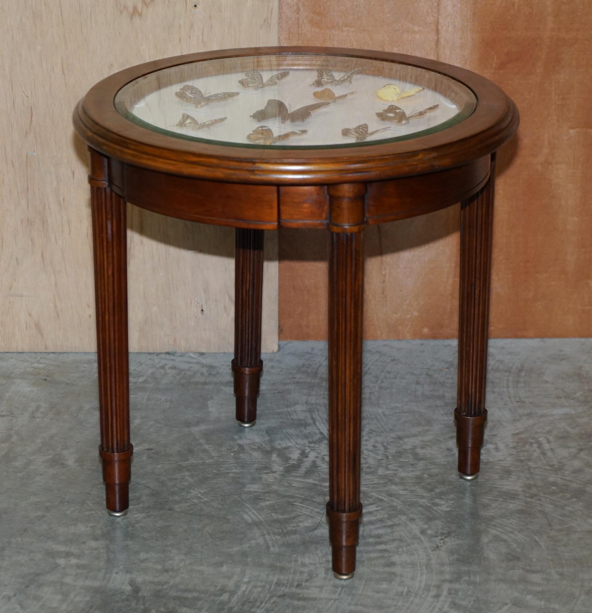 Country Stunning Occasional Side Table with Butterfly Entomology Display Case Must See For Sale