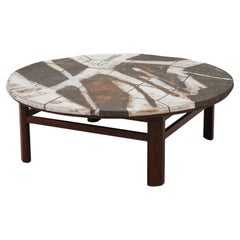 Stunning Ole Bjørn Krüger Round Ceramic & Rosewood Artwork Coffee Table