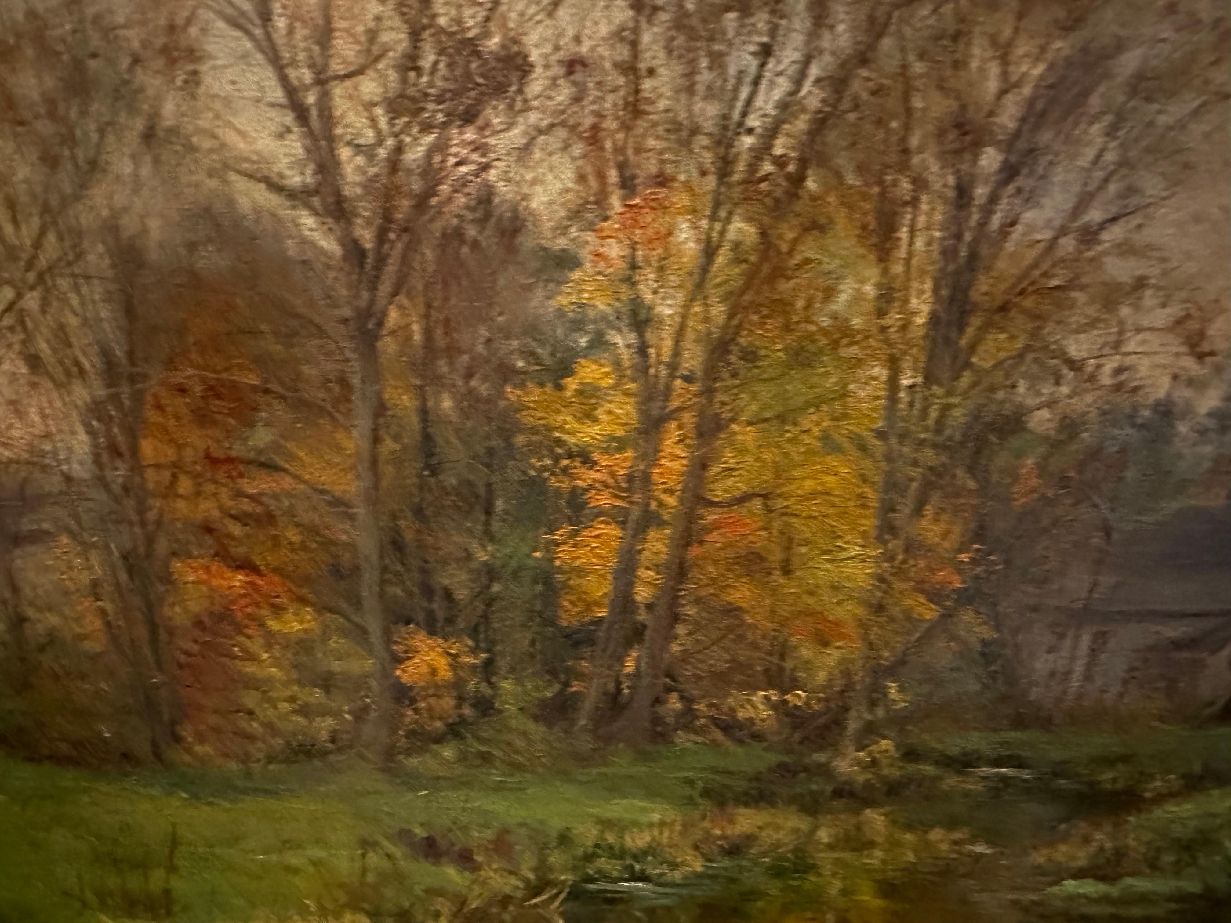 Stunning Olive Parker Black (1868-1948) landscape painting.  Oil on canvas in antique gold frame. 
Signed lower left.  Name inscription plaque on stretcher.  
27.5” X 21.5” including frame
20X 14” just painting 

Provenance: 
Private residence, NJ
