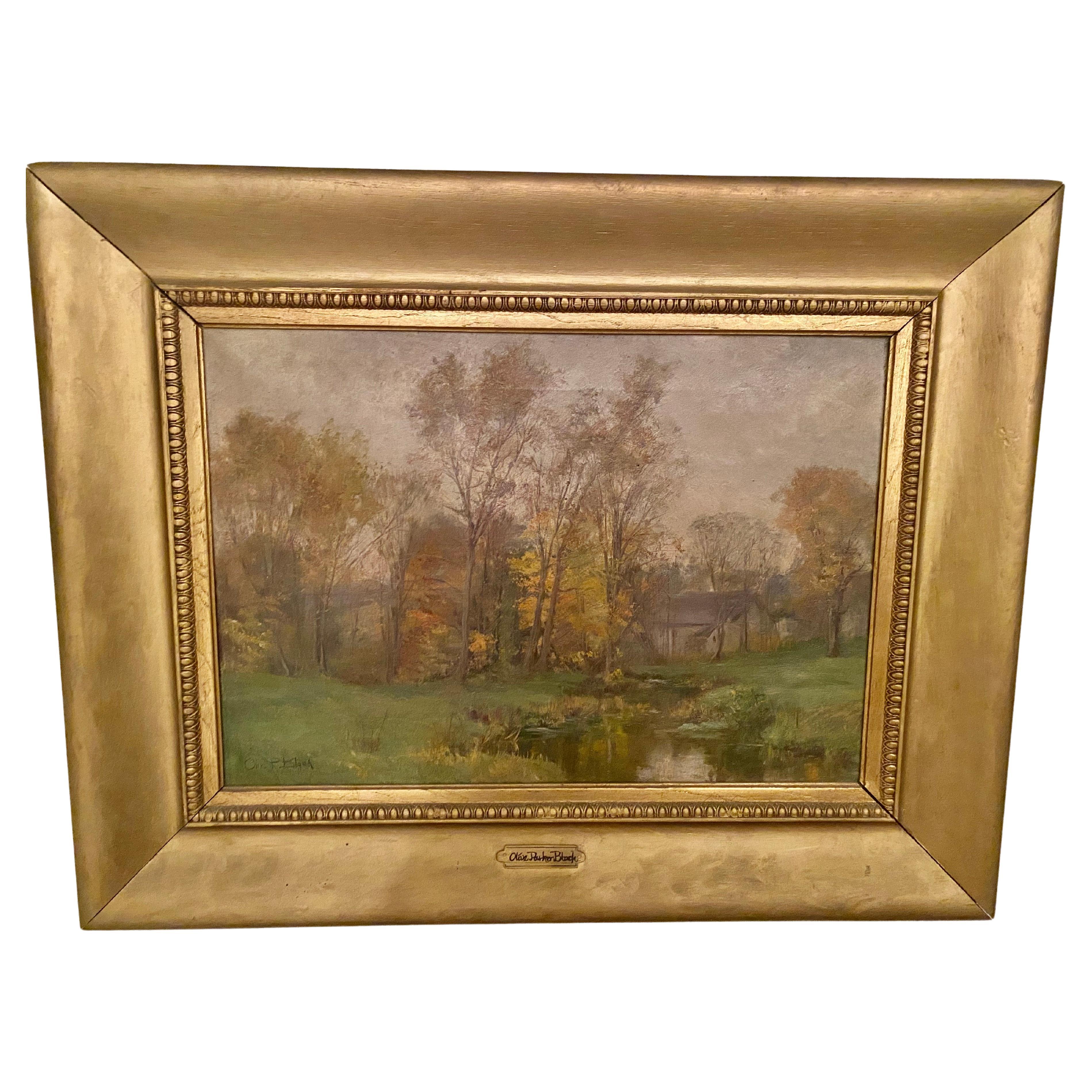  Stunning Olive Parker Black Landscape Painting in Giltwood Frame For Sale