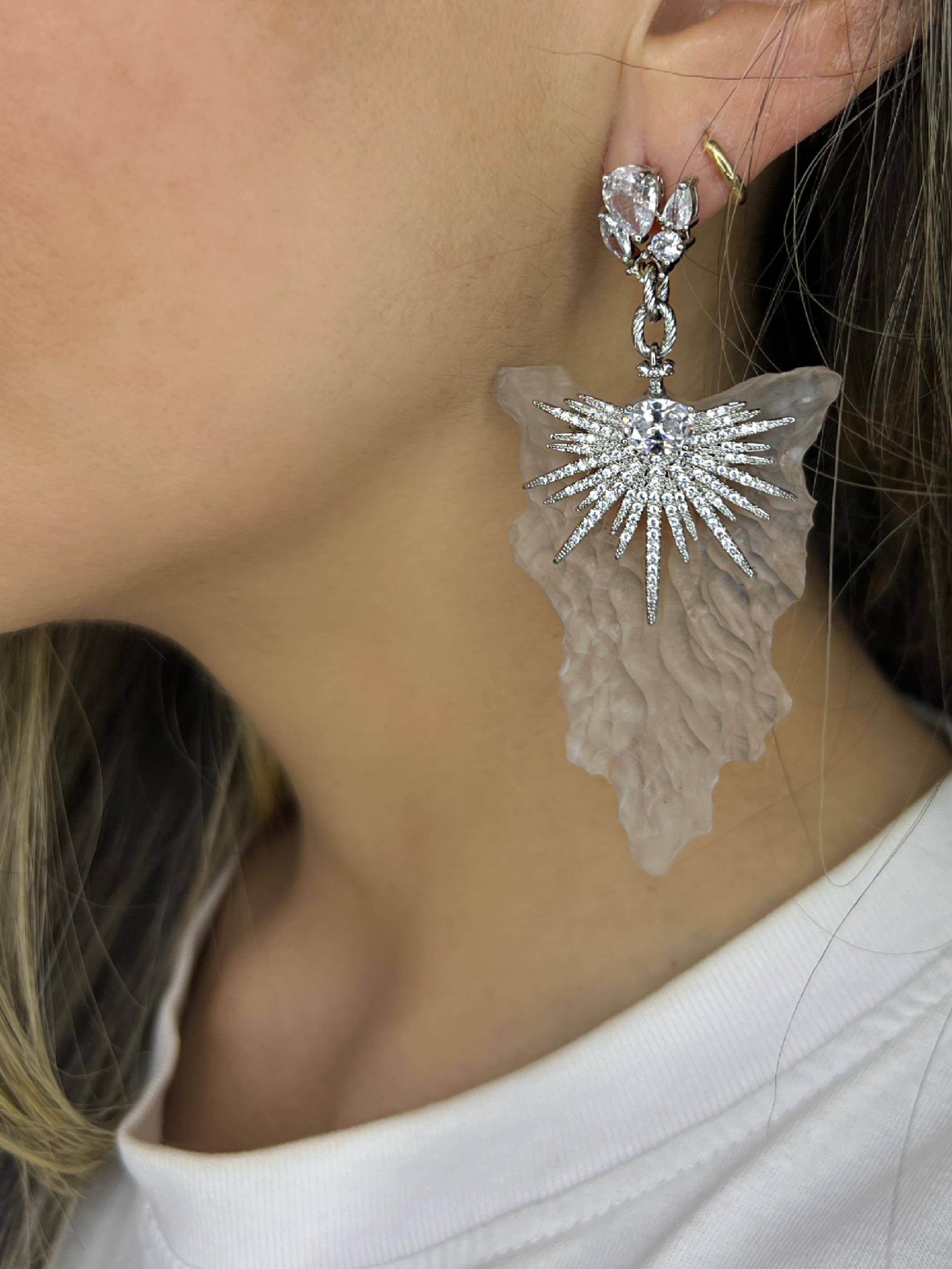 Artist stunning one of a kind Swarovski and hand carved recycled plastic earrings For Sale