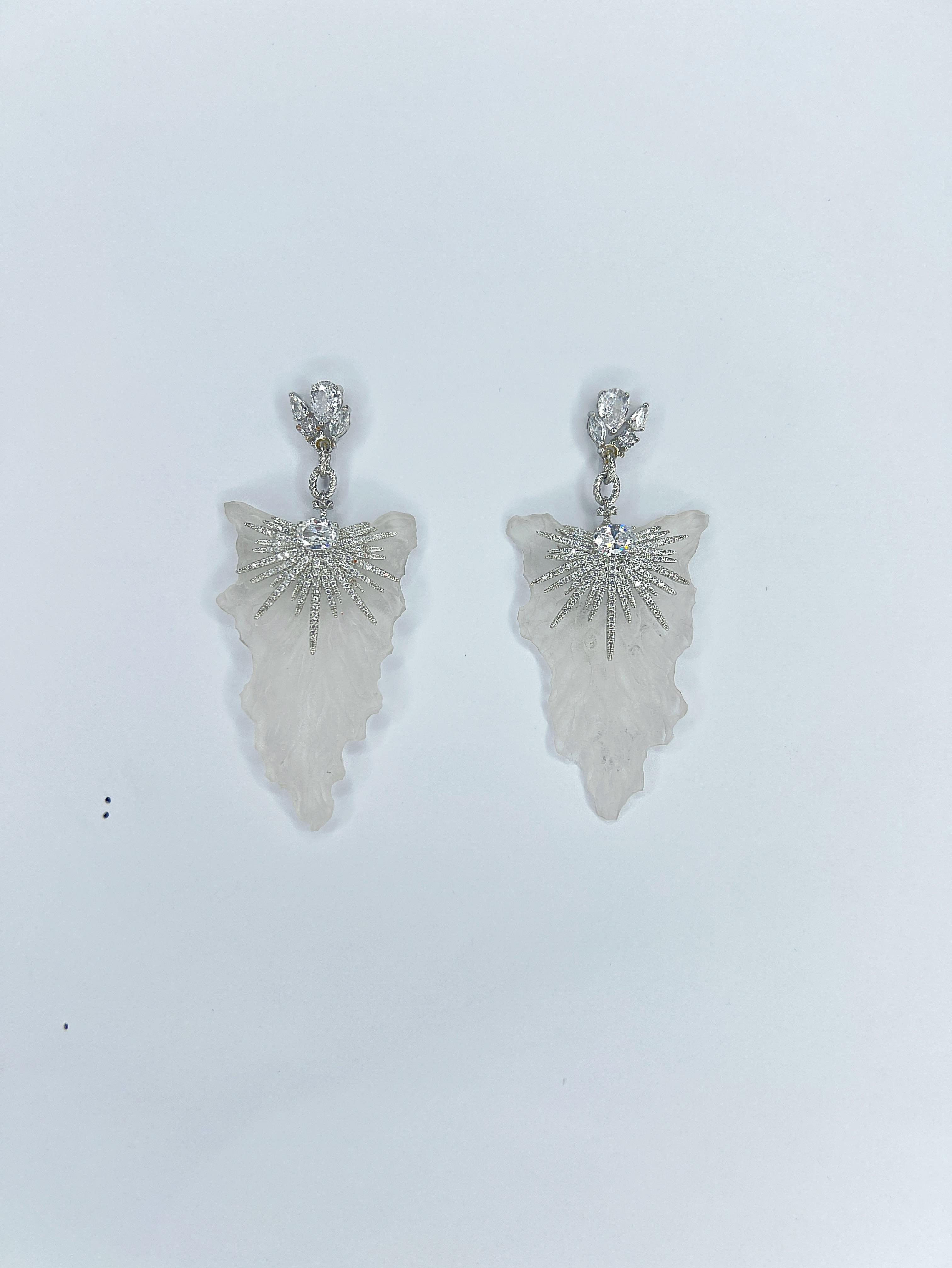 Women's or Men's stunning one of a kind Swarovski and hand carved recycled plastic earrings For Sale