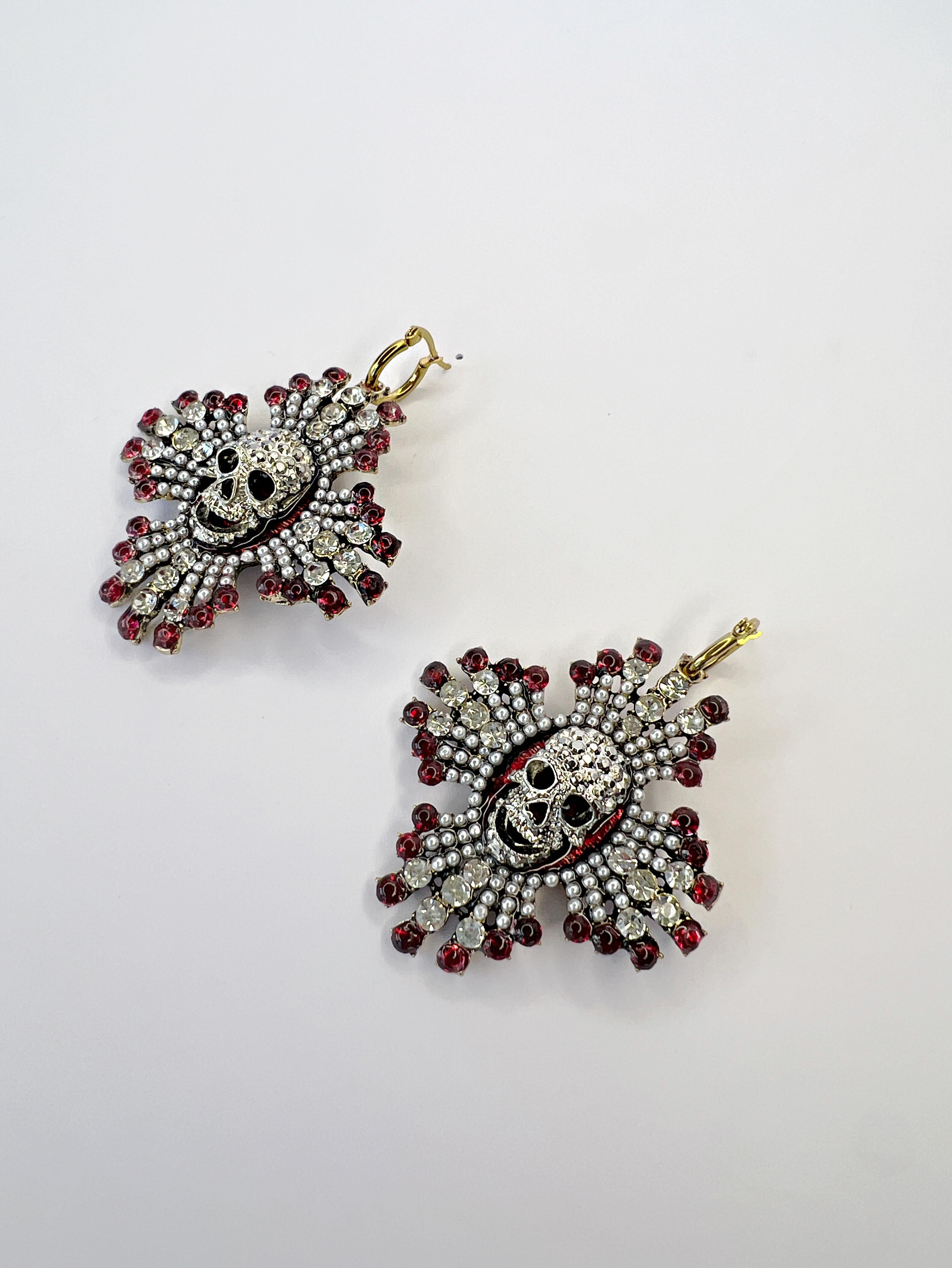 Brilliant Cut Stunning one of a kind Swarovski crystal skull earrings For Sale